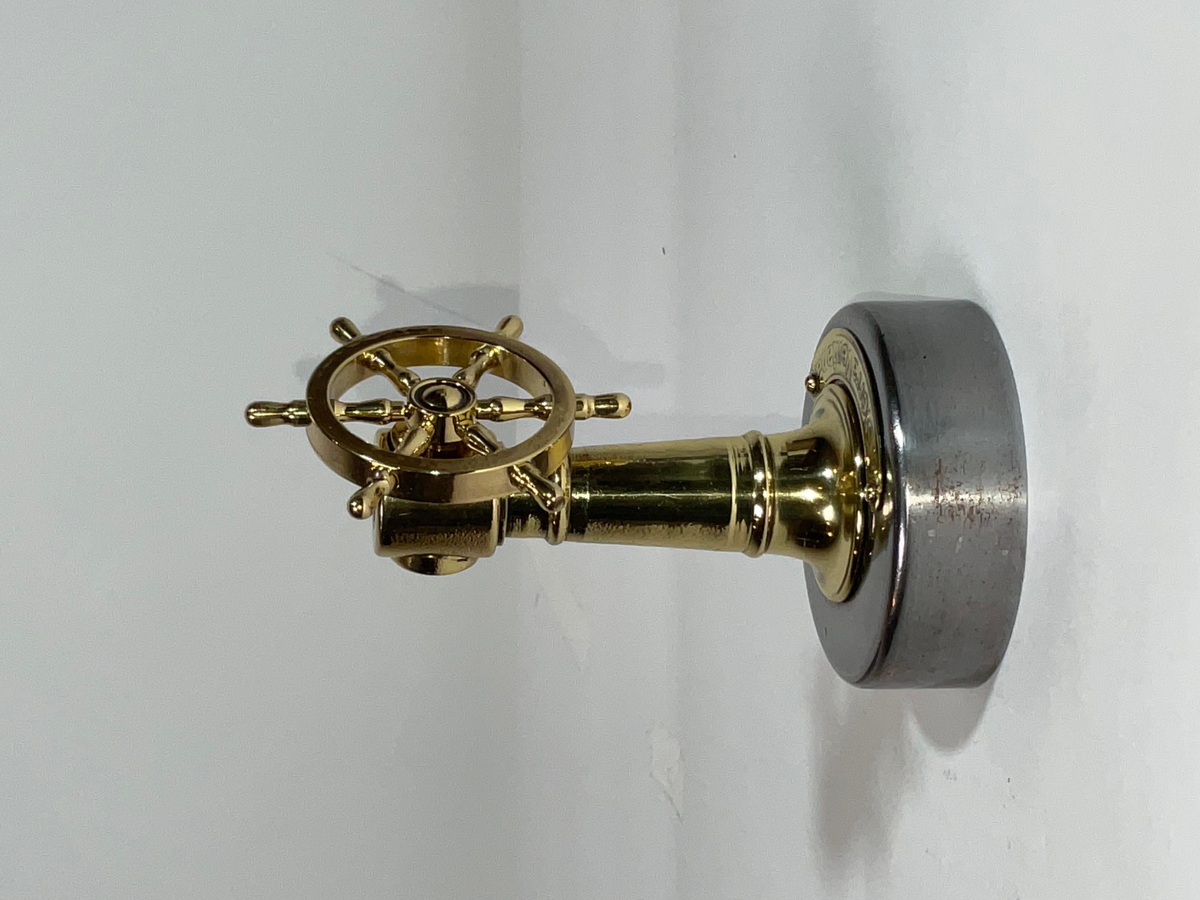 Solid Brass Antique Ship Wheel Cigar Cutter In Good Condition For Sale In Norwell, MA
