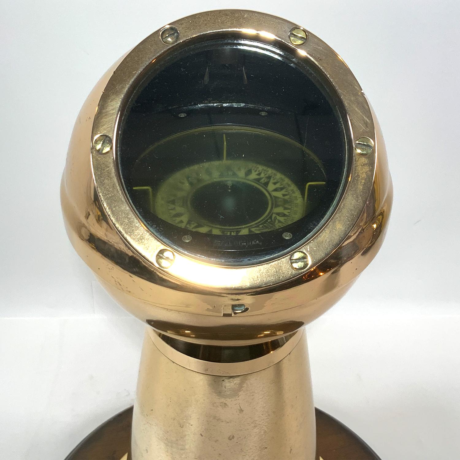 Solid Brass Antique Yacht Binnacle Compass In Good Condition For Sale In Norwell, MA