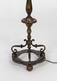 Solid Brass Arts & Crafts Floor Lamp with Decorative Cut Base