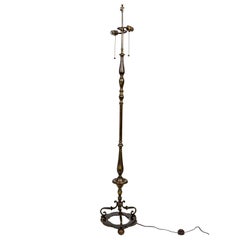 Solid Brass Arts & Crafts Floor Lamp with Decorative Cut Base