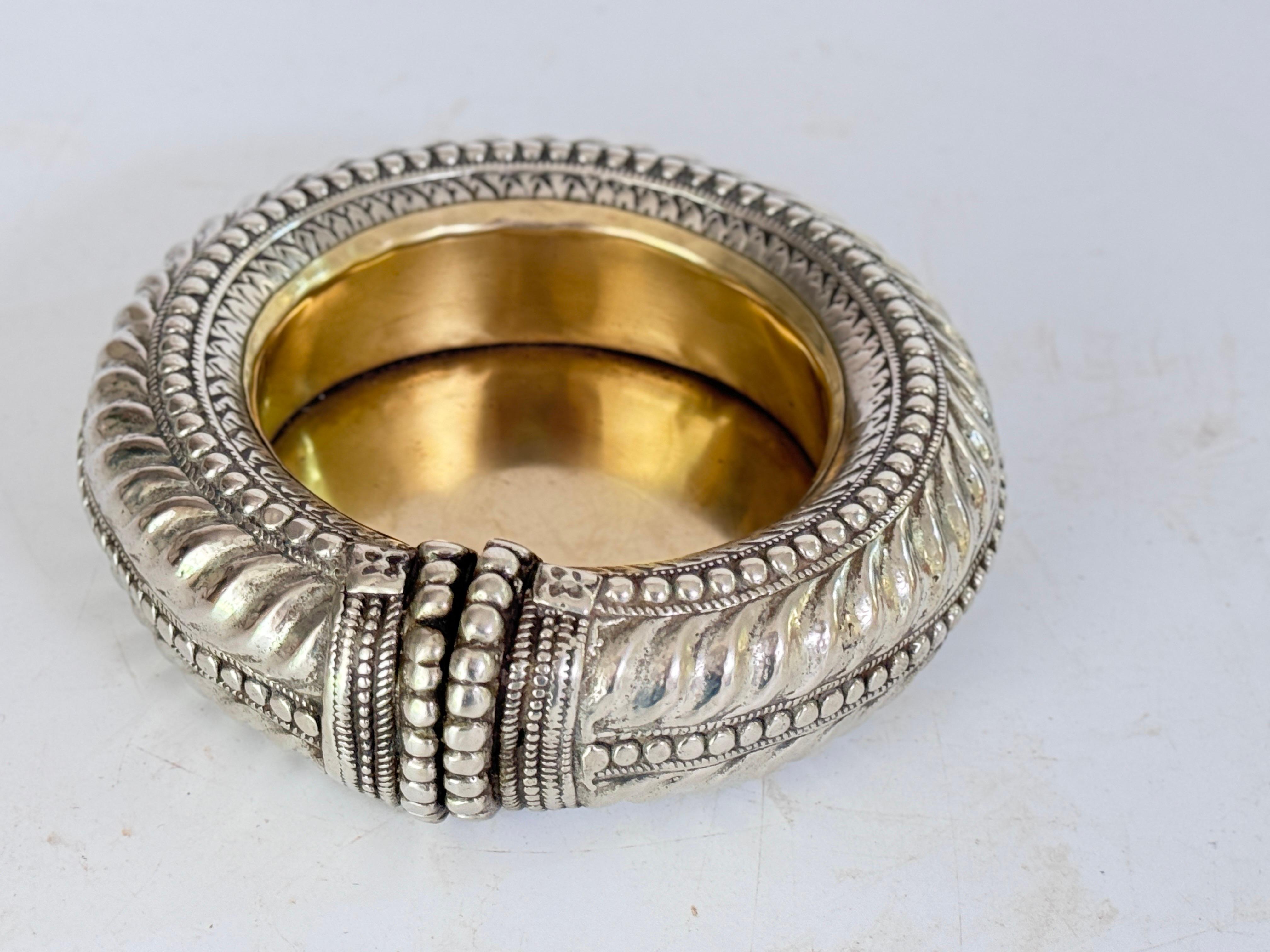 French Solid Brass Ashtray Old Patina France 1960 Gold Color For Sale