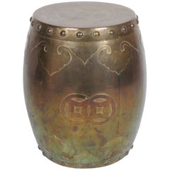 Solid Brass Asian Drum Side Table or Stool