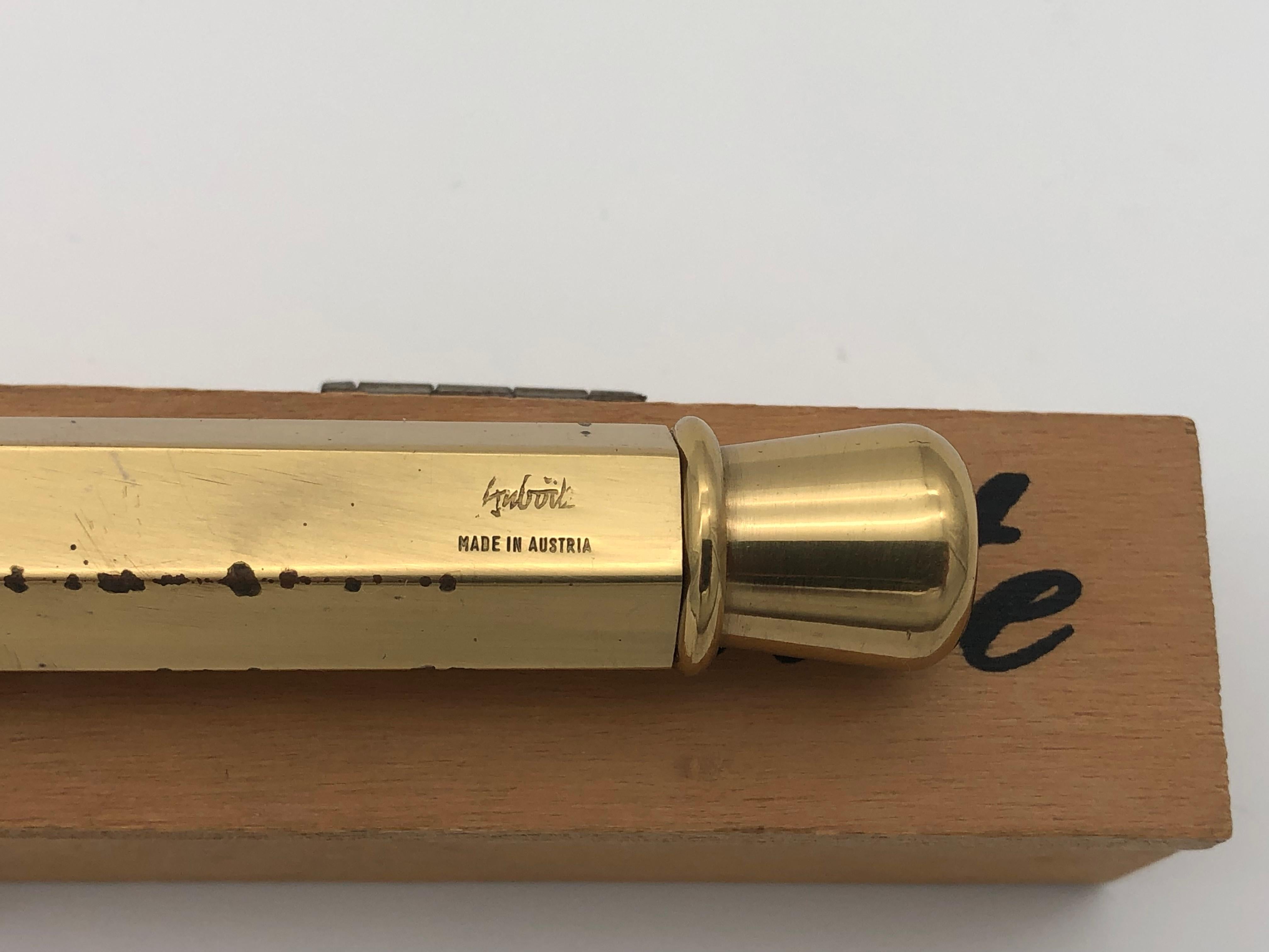 Cast Solid Brass Ballpoint Pen in Original Wooden Box, Carl Aubock 1970