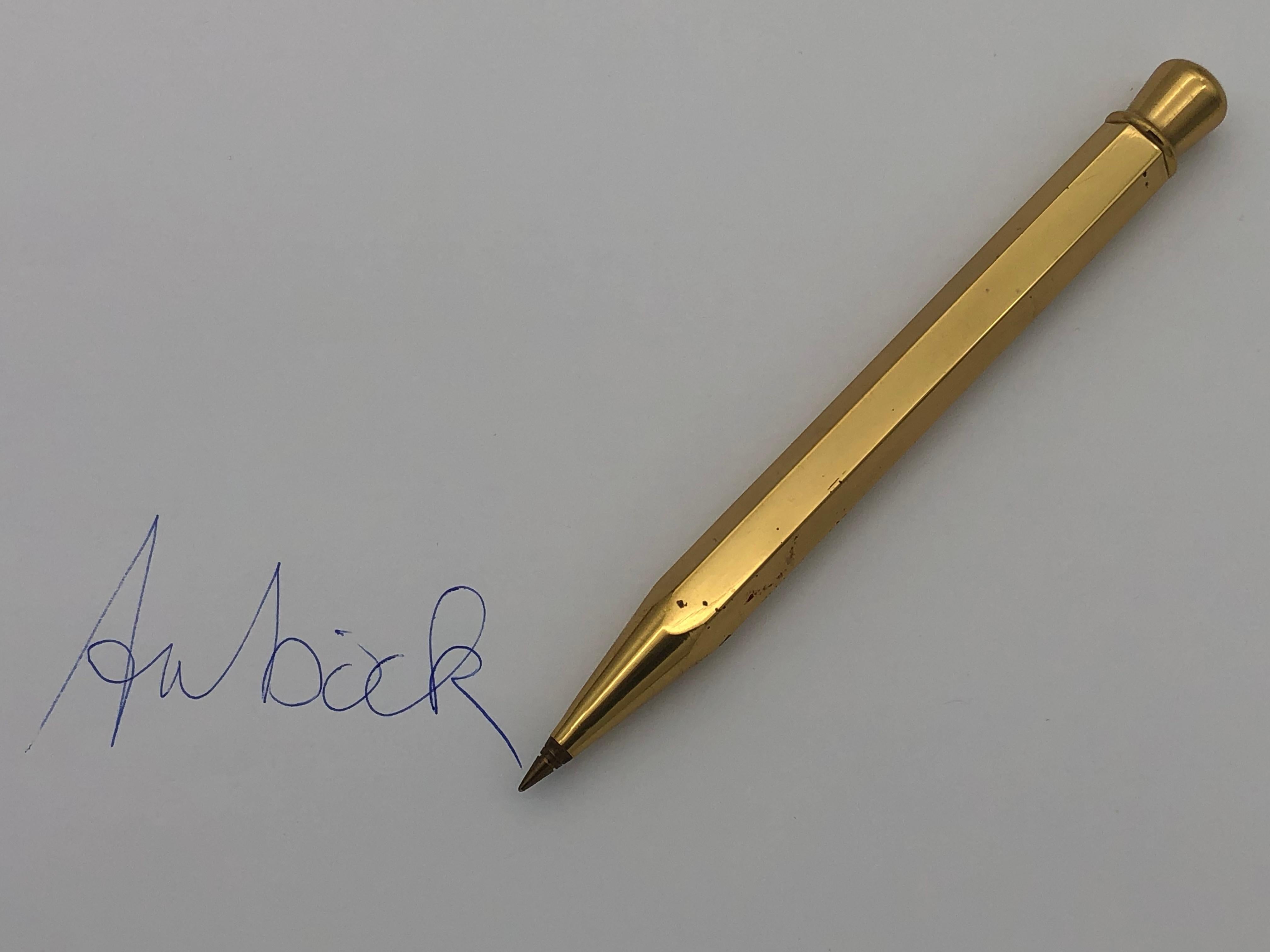 Solid Brass Ballpoint Pen in Original Wooden Box, Carl Aubock 1970 In Good Condition In Vienna, AT