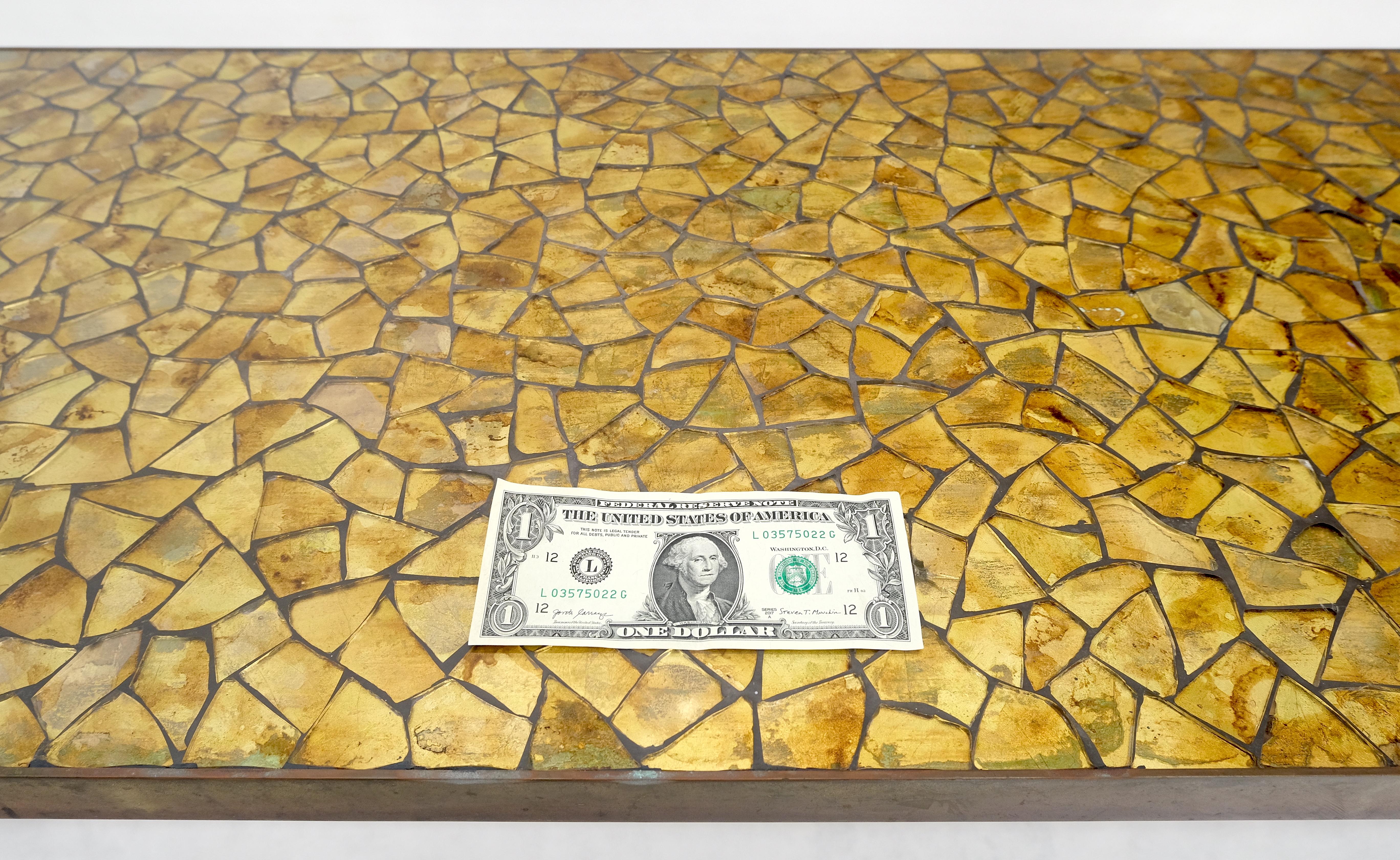 Table basse rectangulaire en laiton massif avec plateau en mosaïque de verre doré 60