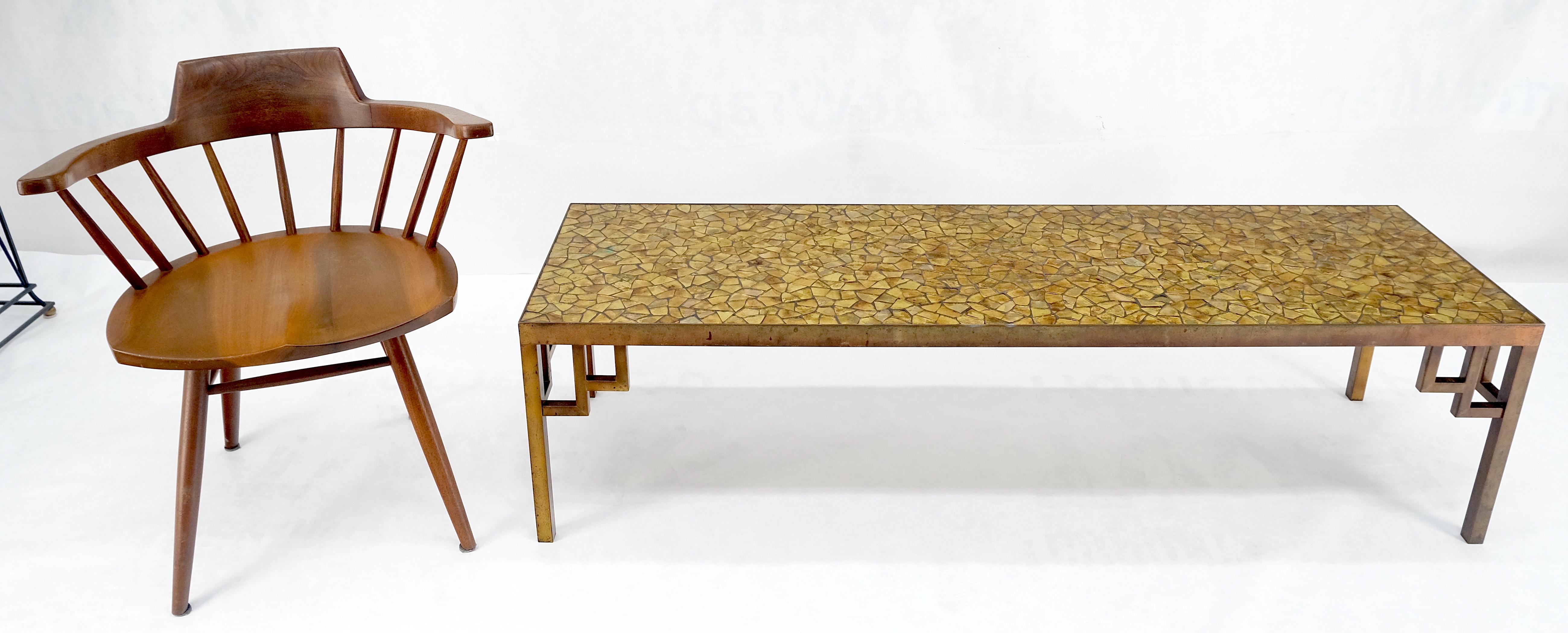 Laiton Table basse rectangulaire en laiton massif avec plateau en mosaïque de verre doré 60