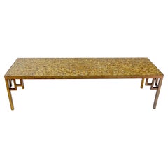 Solid Brass Base Golden Glass Mosaic Top 60" Long Rectangle Coffee Table c1960s