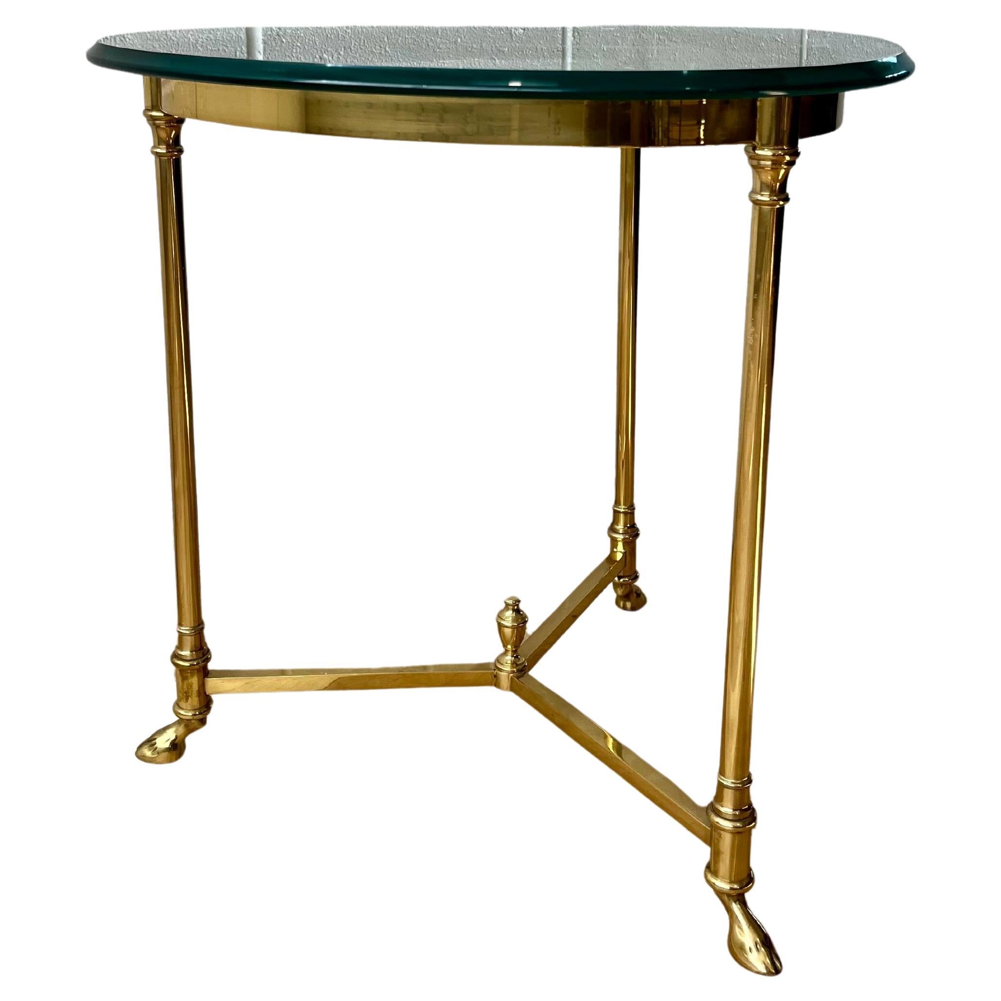 Solid Brass Base Side Table on Hoof Feet Mid Century Italian