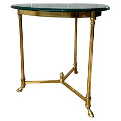 Solid Brass Base Side Table on Hoof Feet Mid Century Italian