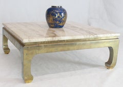 Solid Brass Base Square Travertine Top Coffee Center Table