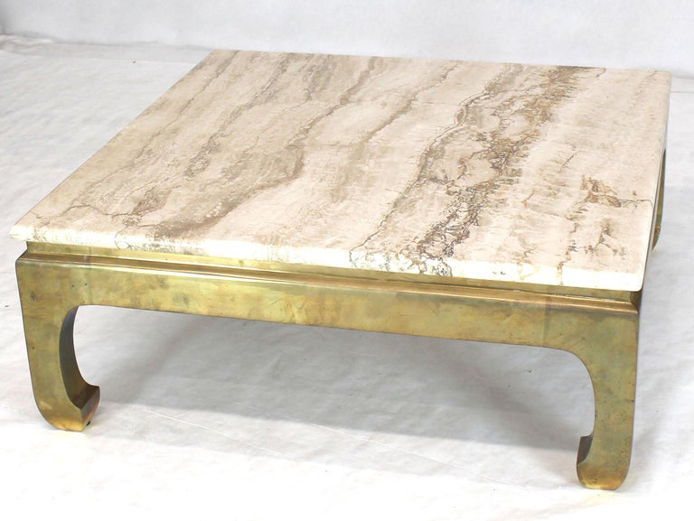 Solid Brass Base Square Travertine Top Coffee Center Table at 1stDibs