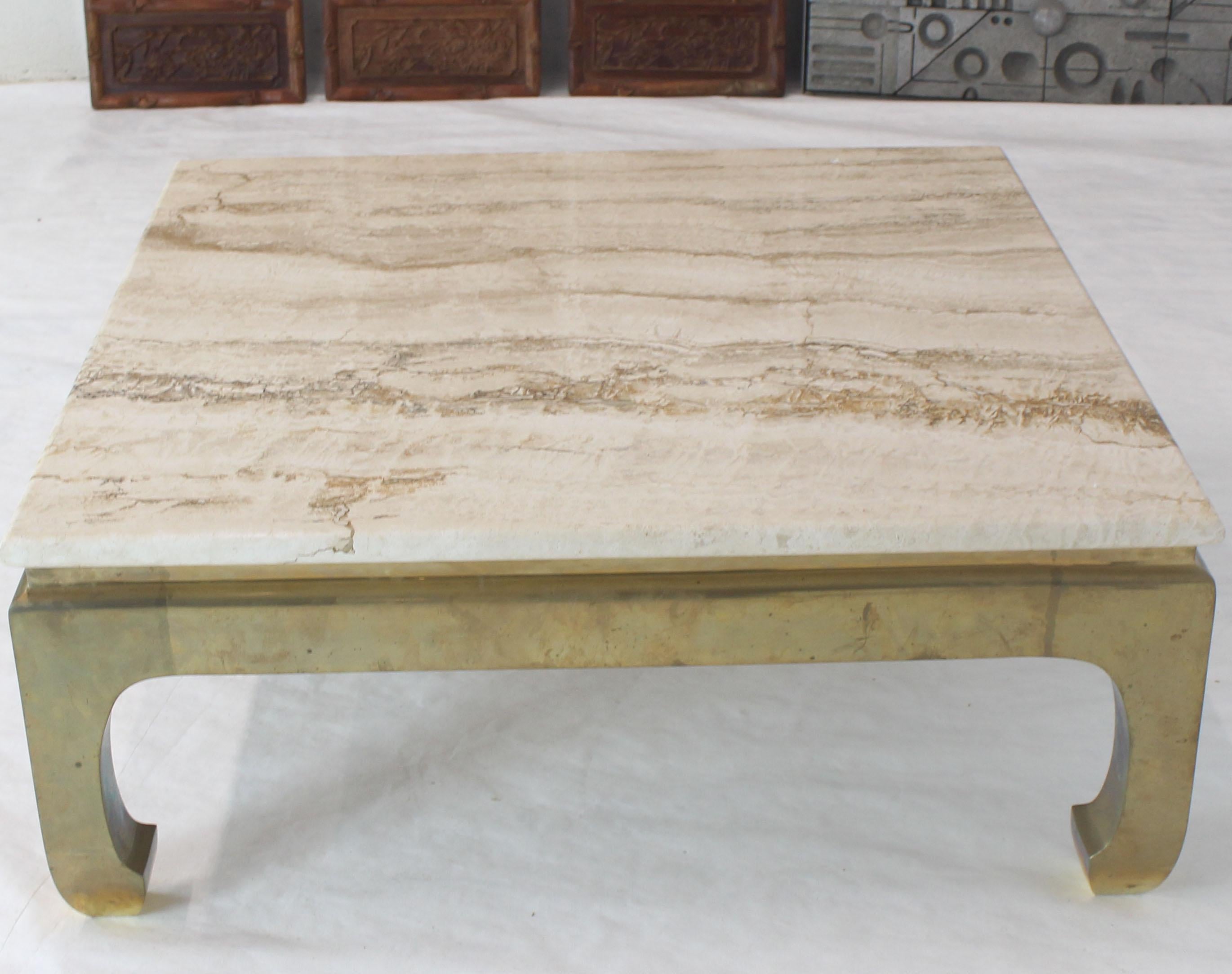 American Solid Brass Base Square Travertine Top Coffee Center Table