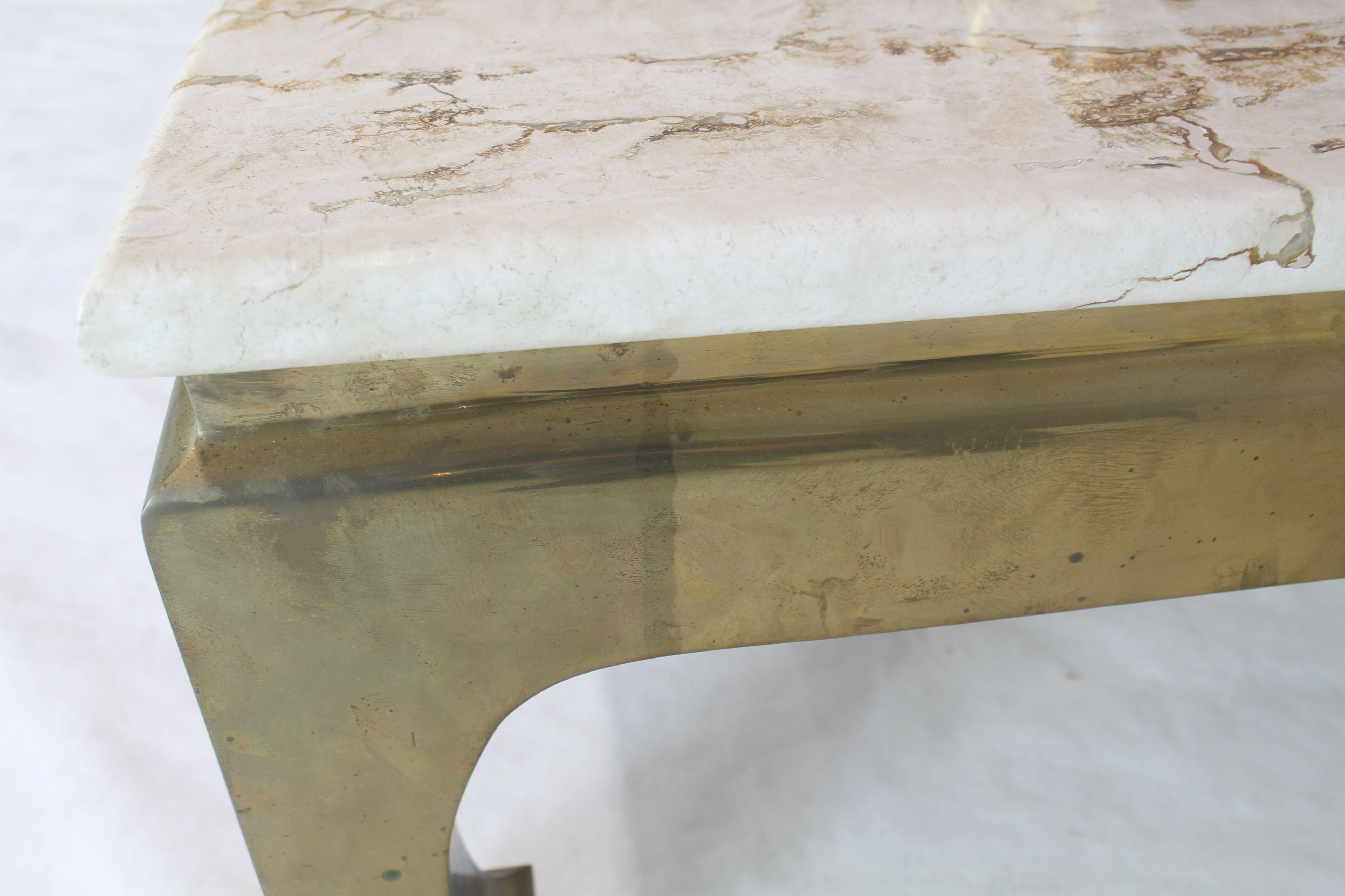 Solid Brass Base Square Travertine Top Coffee Center Table In Excellent Condition In Rockaway, NJ