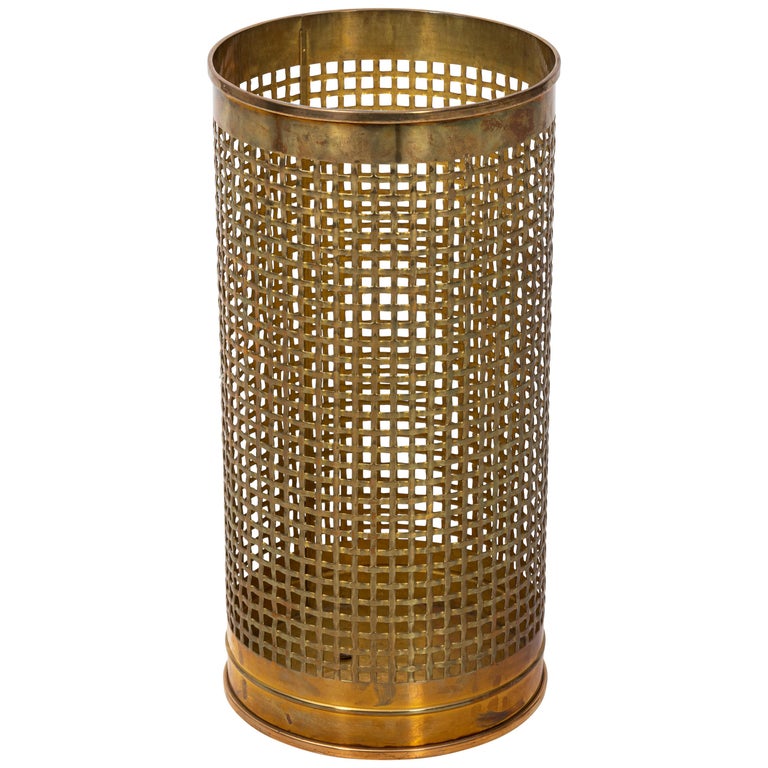 Solid Brass Basket Weave Umbrella Stand at 1stDibs