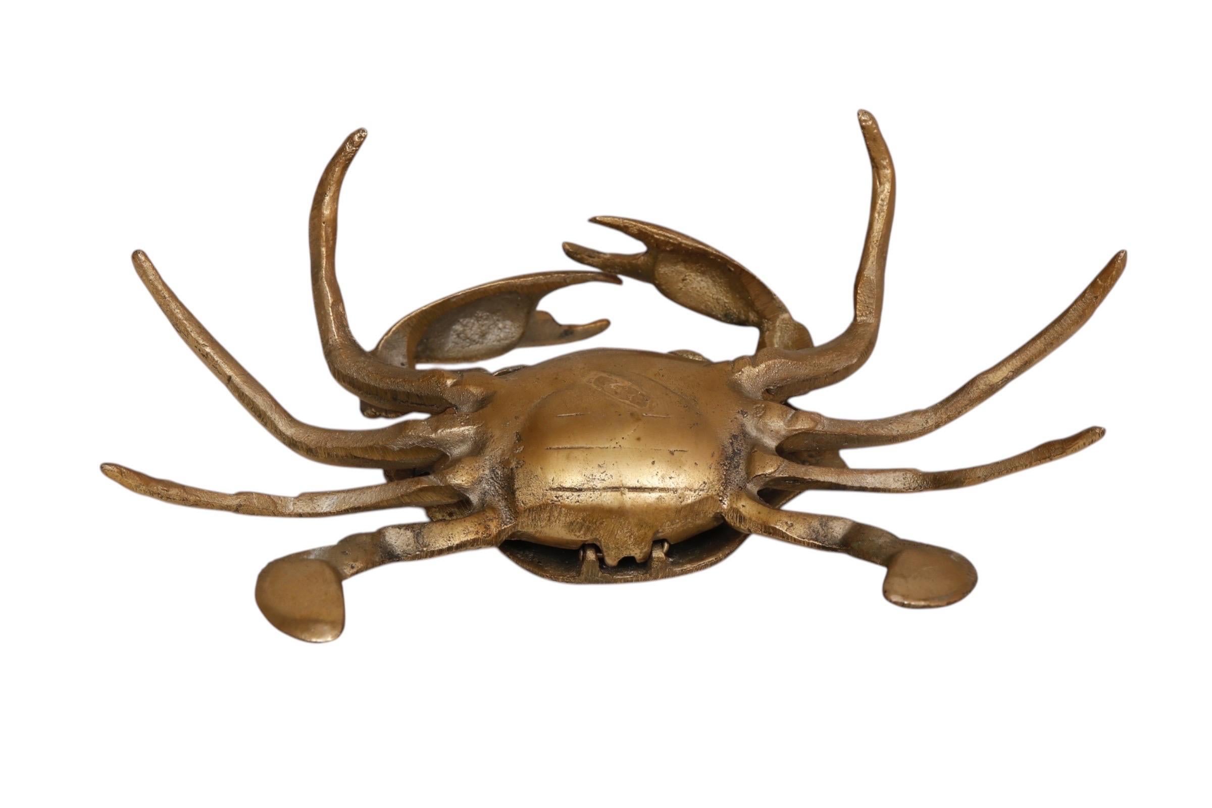 Solid Brass Blue Crab Ashtray 6