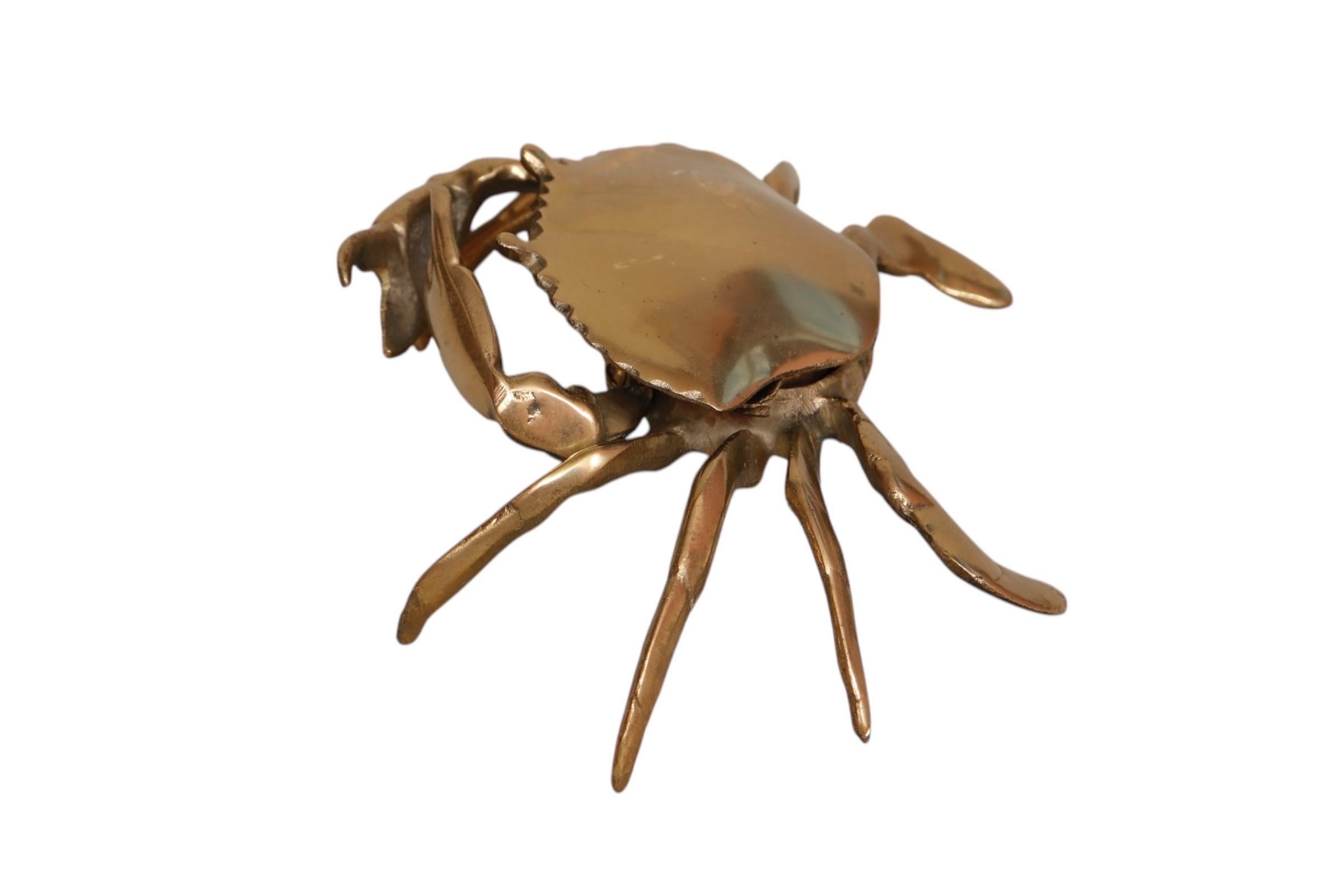 Solid Brass Blue Crab Ashtray In Good Condition In Bradenton, FL