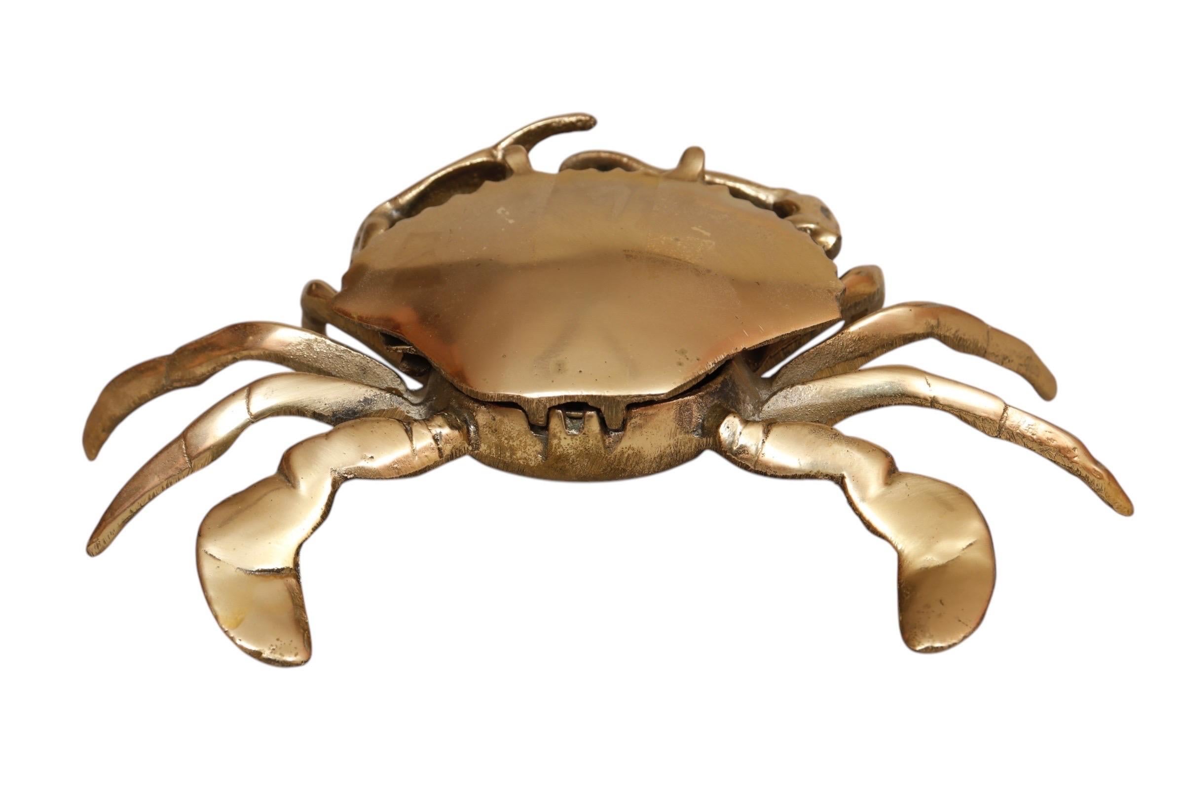 20th Century Solid Brass Blue Crab Ashtray