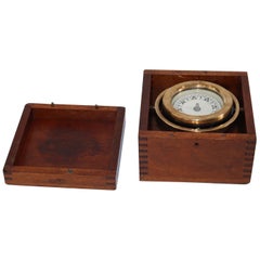 Vintage Solid Brass Boat Compass in a Wood Box