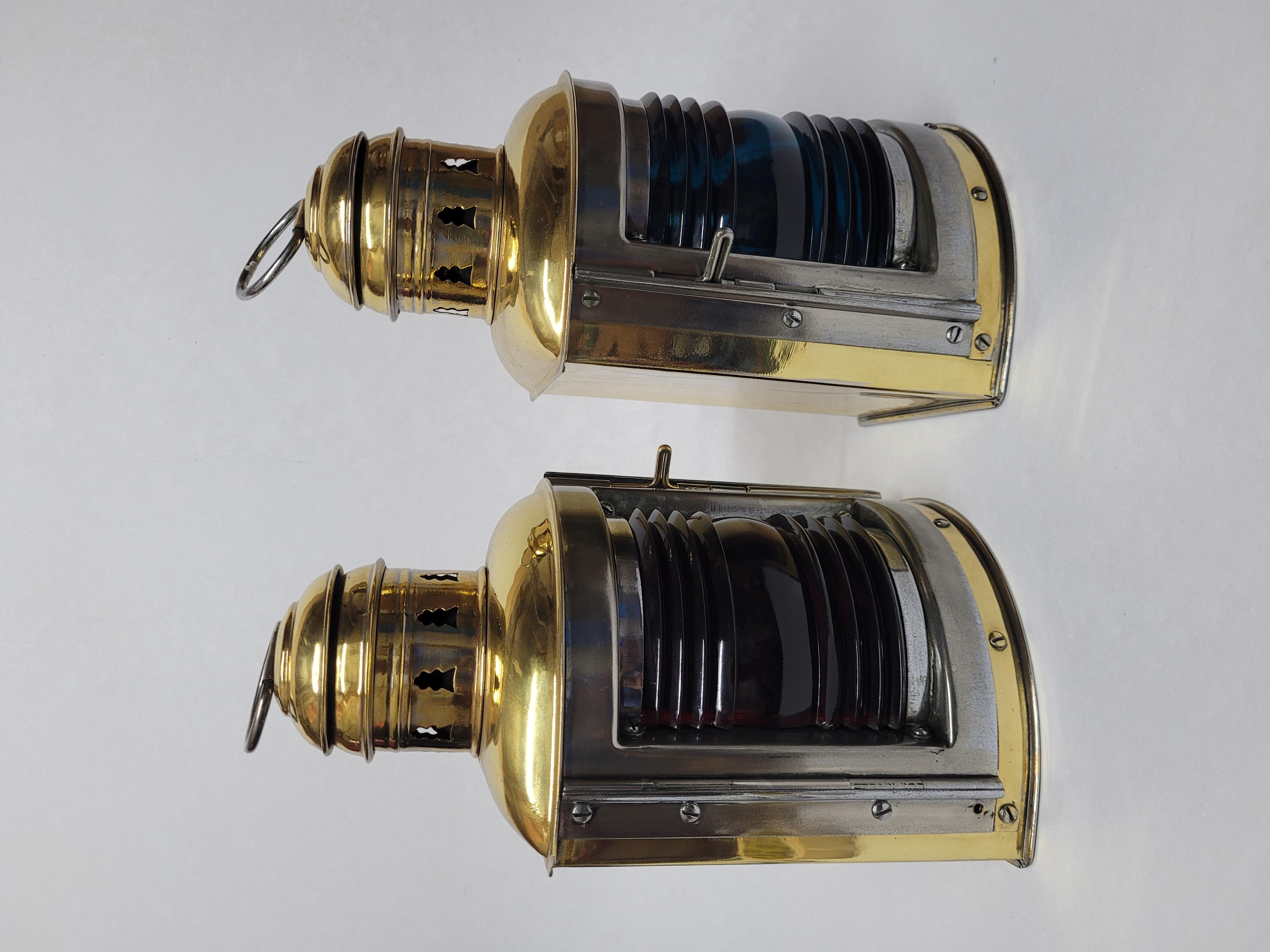 Solid Brass Boat Lanterns by Perko In Good Condition For Sale In Norwell, MA