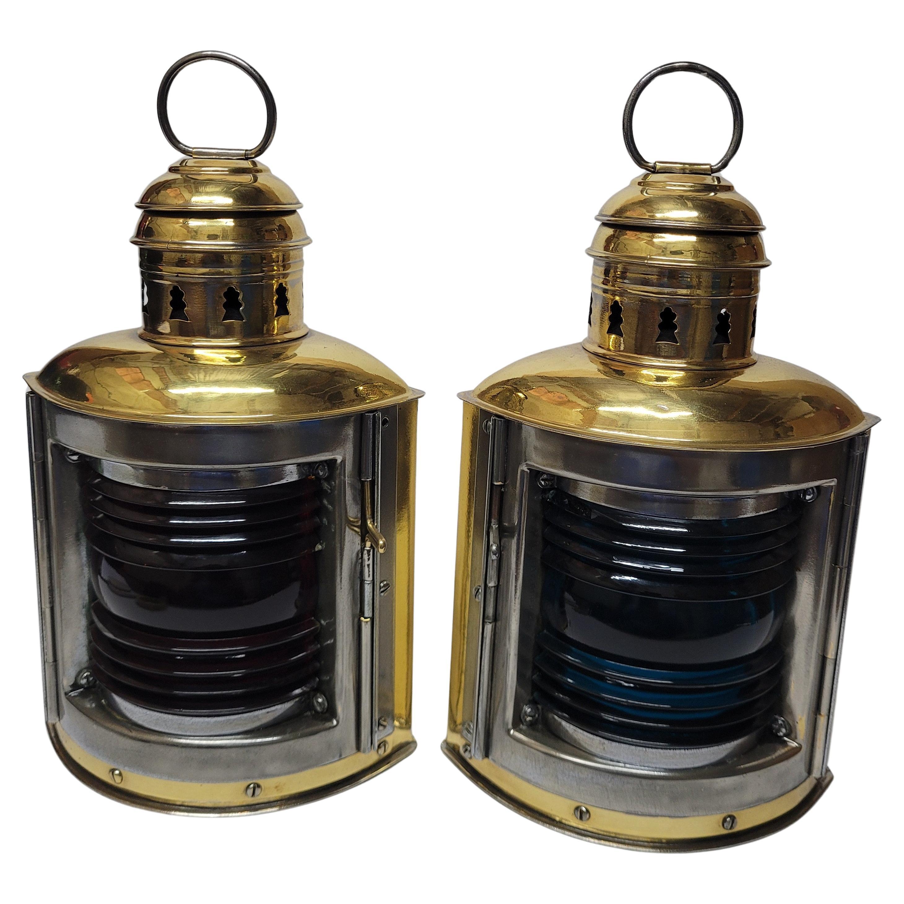 Solid Brass Boat Lanterns by Perko For Sale