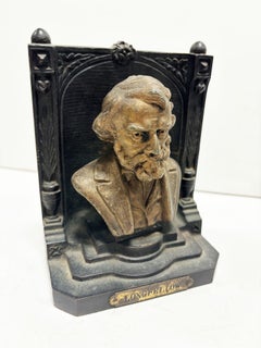Solid Brass Bookends Bust Of Henry W. Longfellow by "B & H" Bradley and Hubbard