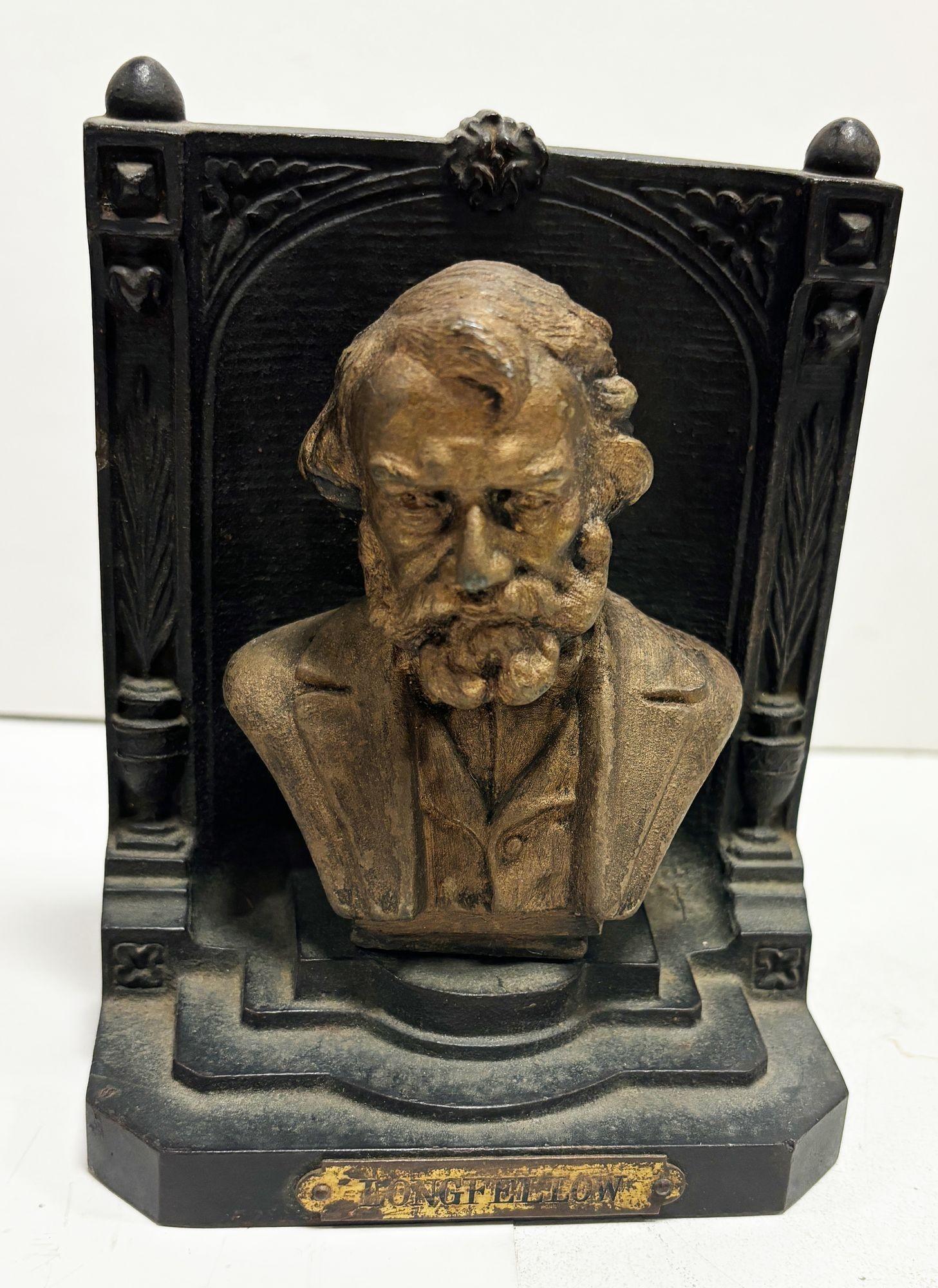 Solid Brass Bookends Bust Of Henry W. Longfellow by 