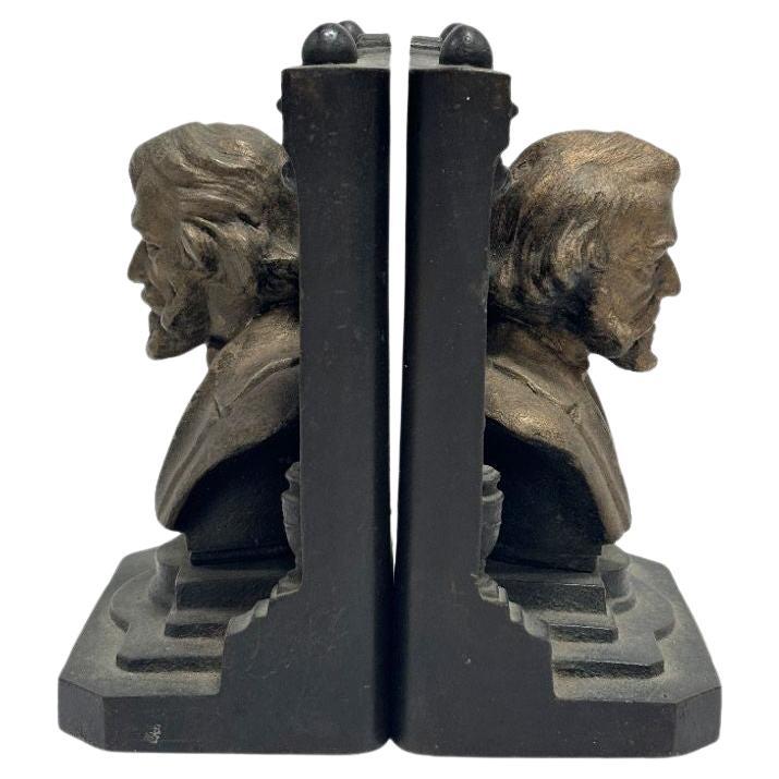 Solid Brass Bookends Bust Of Henry W. Longfellow by "B & H" Bradley and Hubbard