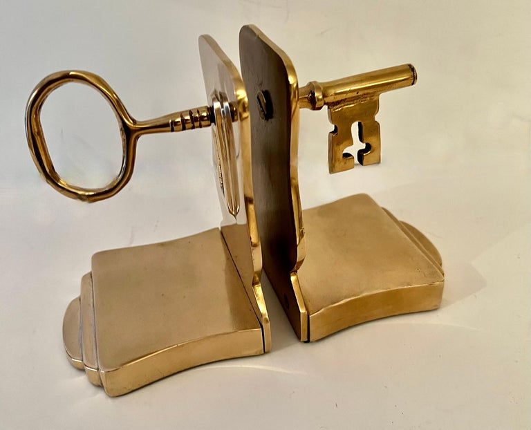 Solid Brass Bookends with a Skeleton Key Detail For Sale at 1stDibs