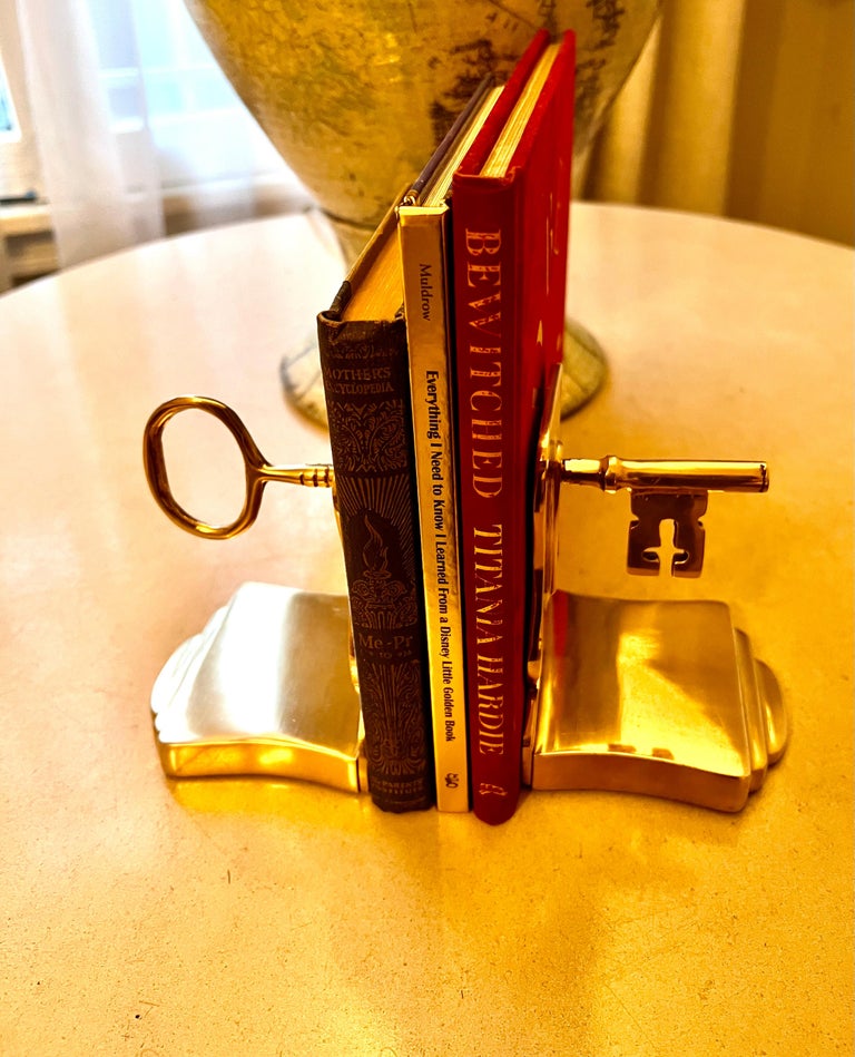 Solid Brass Bookends with a Skeleton Key Detail For Sale at 1stDibs