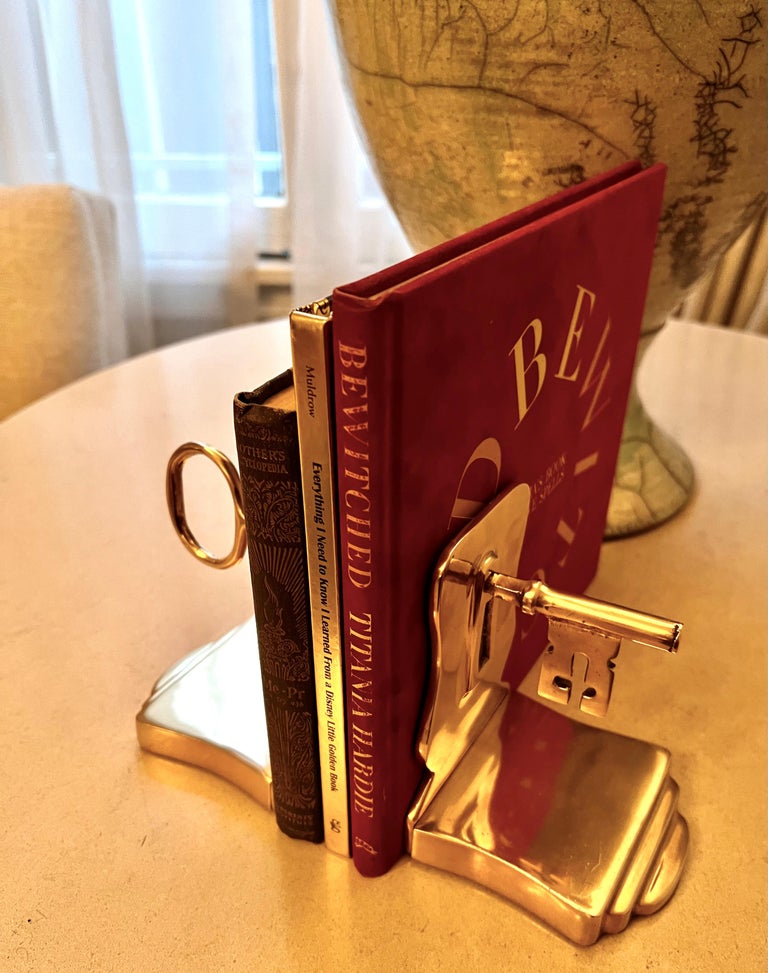Solid Brass Bookends with a Skeleton Key Detail For Sale at 1stDibs