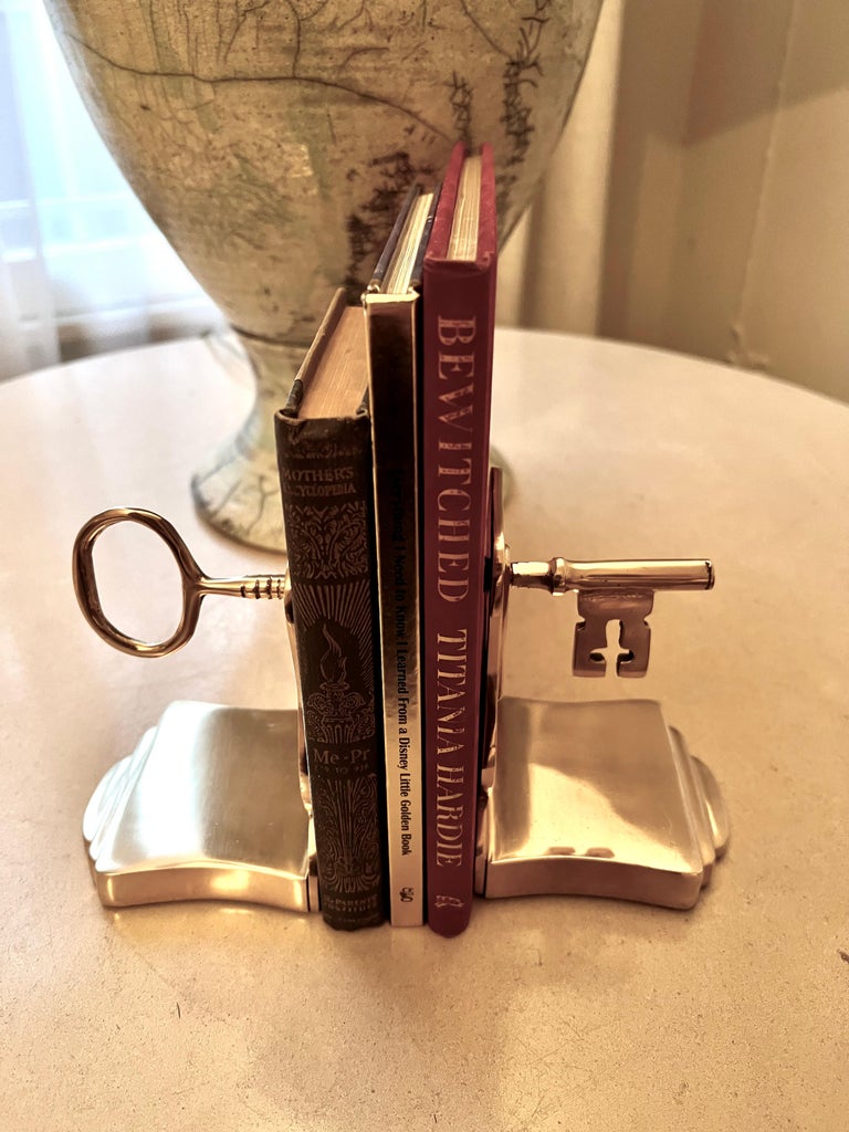 Solid Brass Bookends with a Skeleton Key Detail For Sale at 1stDibs