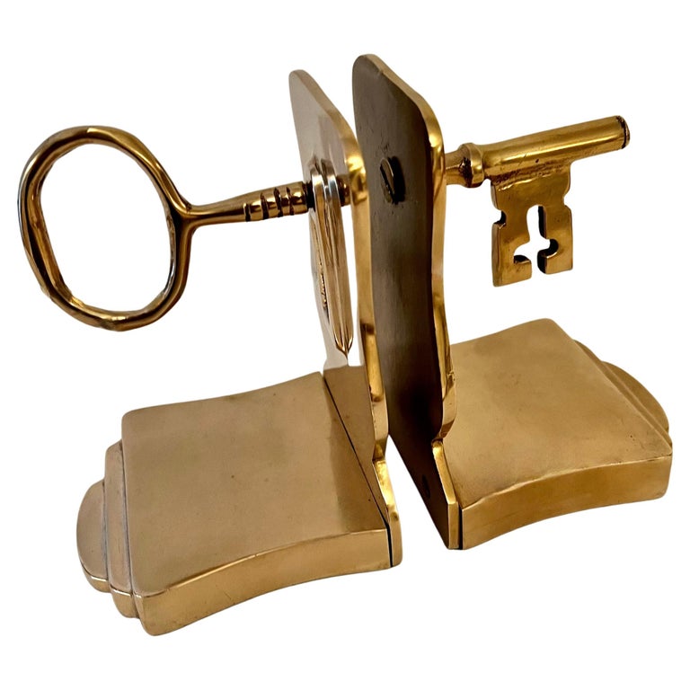 Solid Brass Bookends with a Skeleton Key Detail For Sale at 1stDibs