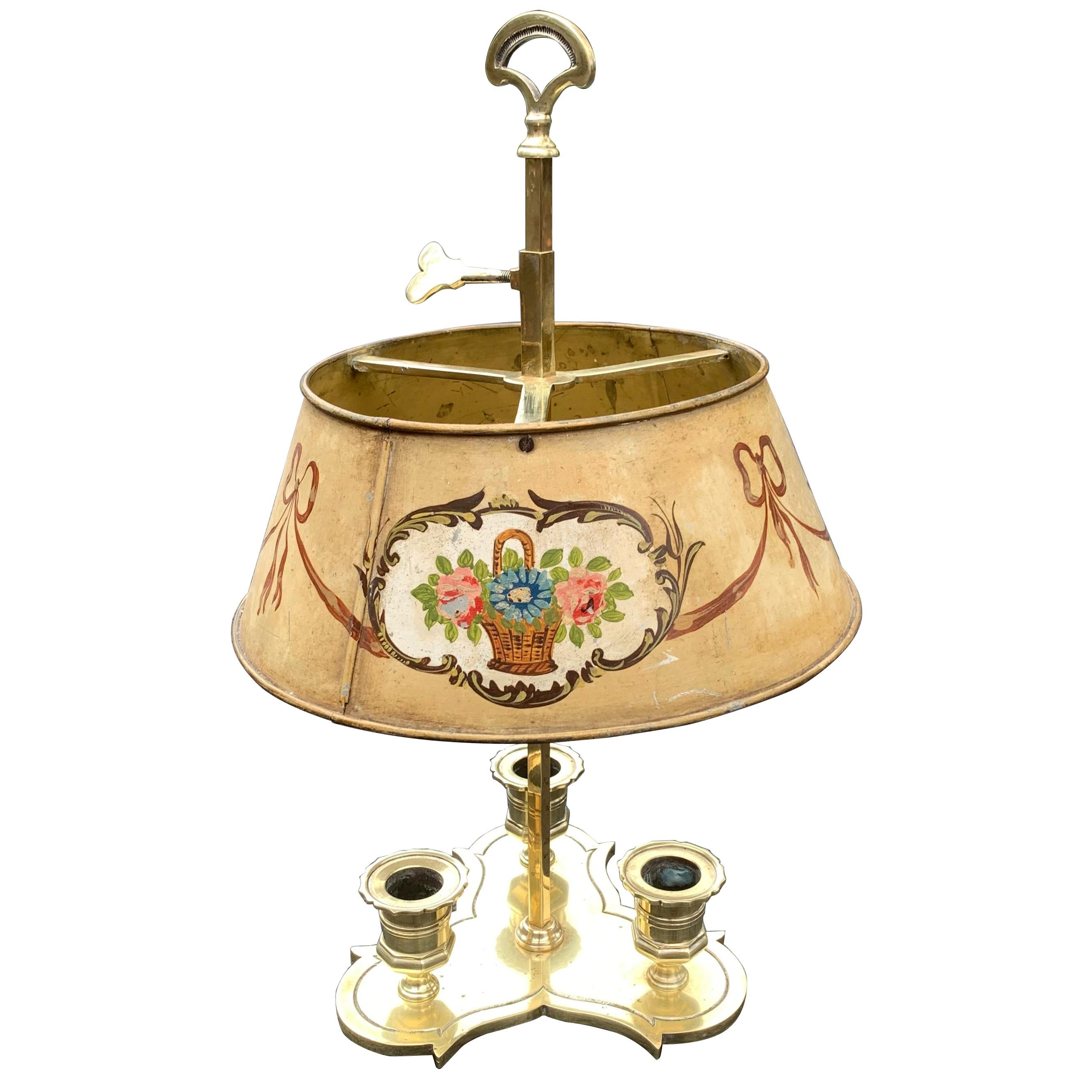 Solid Brass Bouillotte Lamp with Heart Decorated Lever For Sale