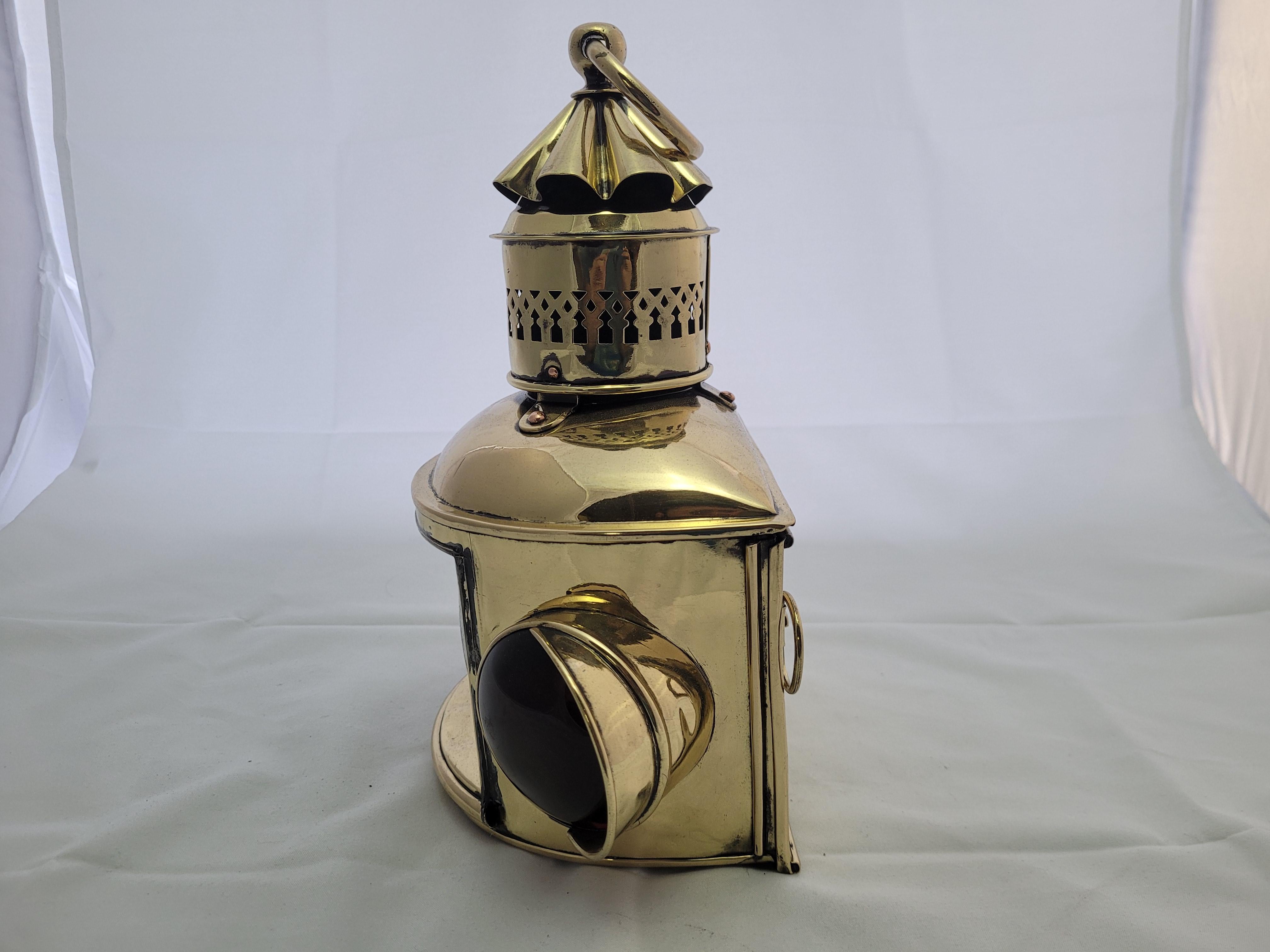 Solid Brass Bow Lantern from a Yacht In Good Condition For Sale In Norwell, MA