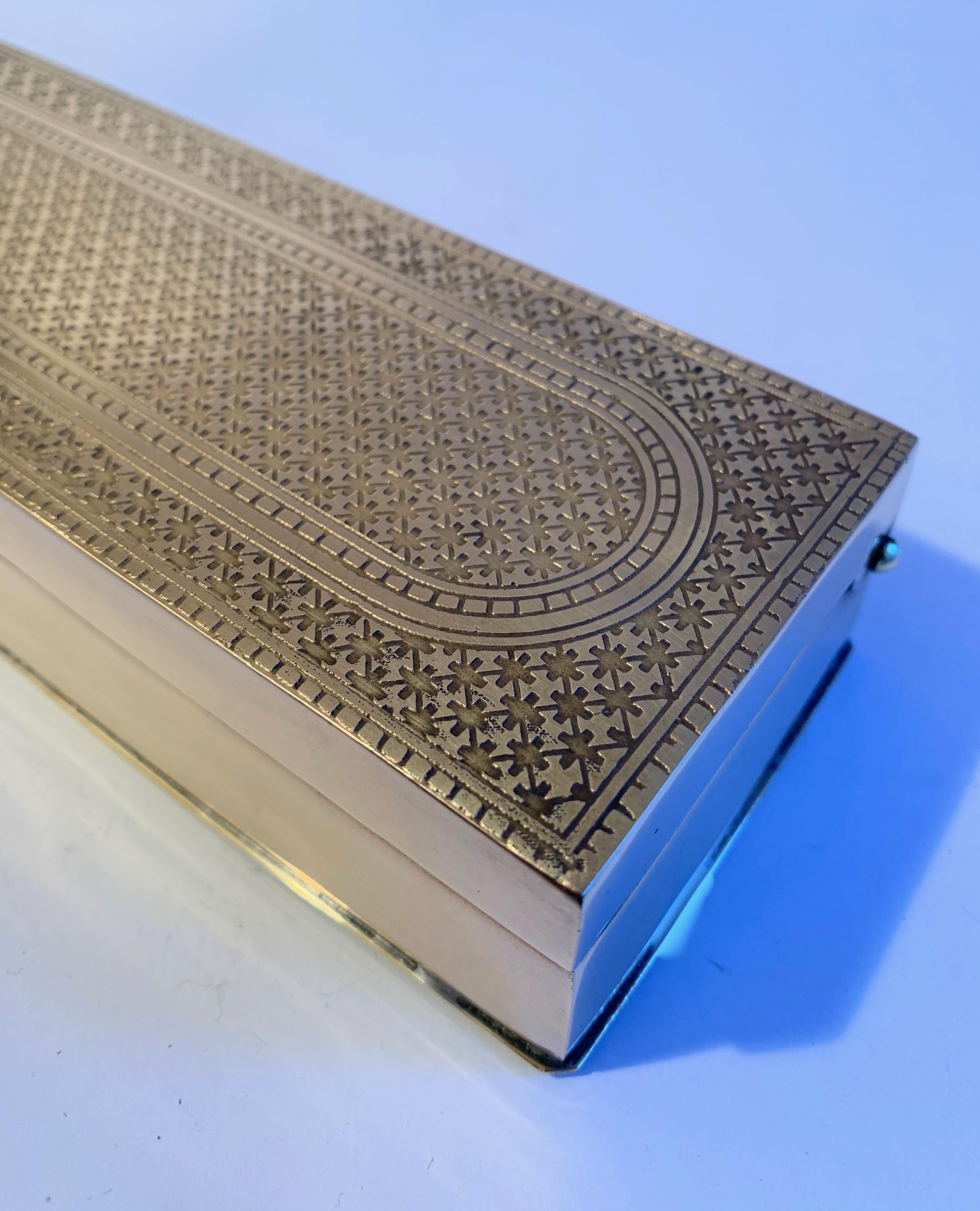 20th Century Solid Brass Box with Intricate Design