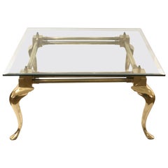 Solid Brass Cabriole Leg and Industrial Design Coffee Table