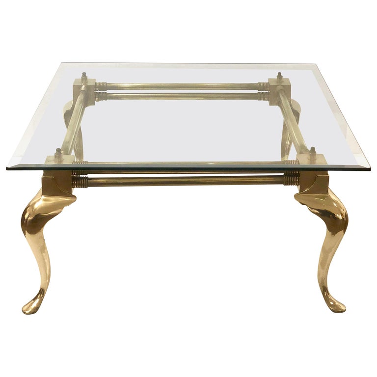 Solid Brass Cabriole Leg and Industrial Design Coffee Table at 1stDibs