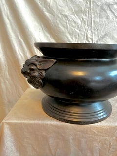 Solid Brass Cachepot Jardiniere with Asian Foo Dog Handles