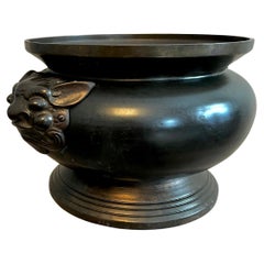 Solid Brass Cachepot Jardiniere with Asian Foo Dog Handles