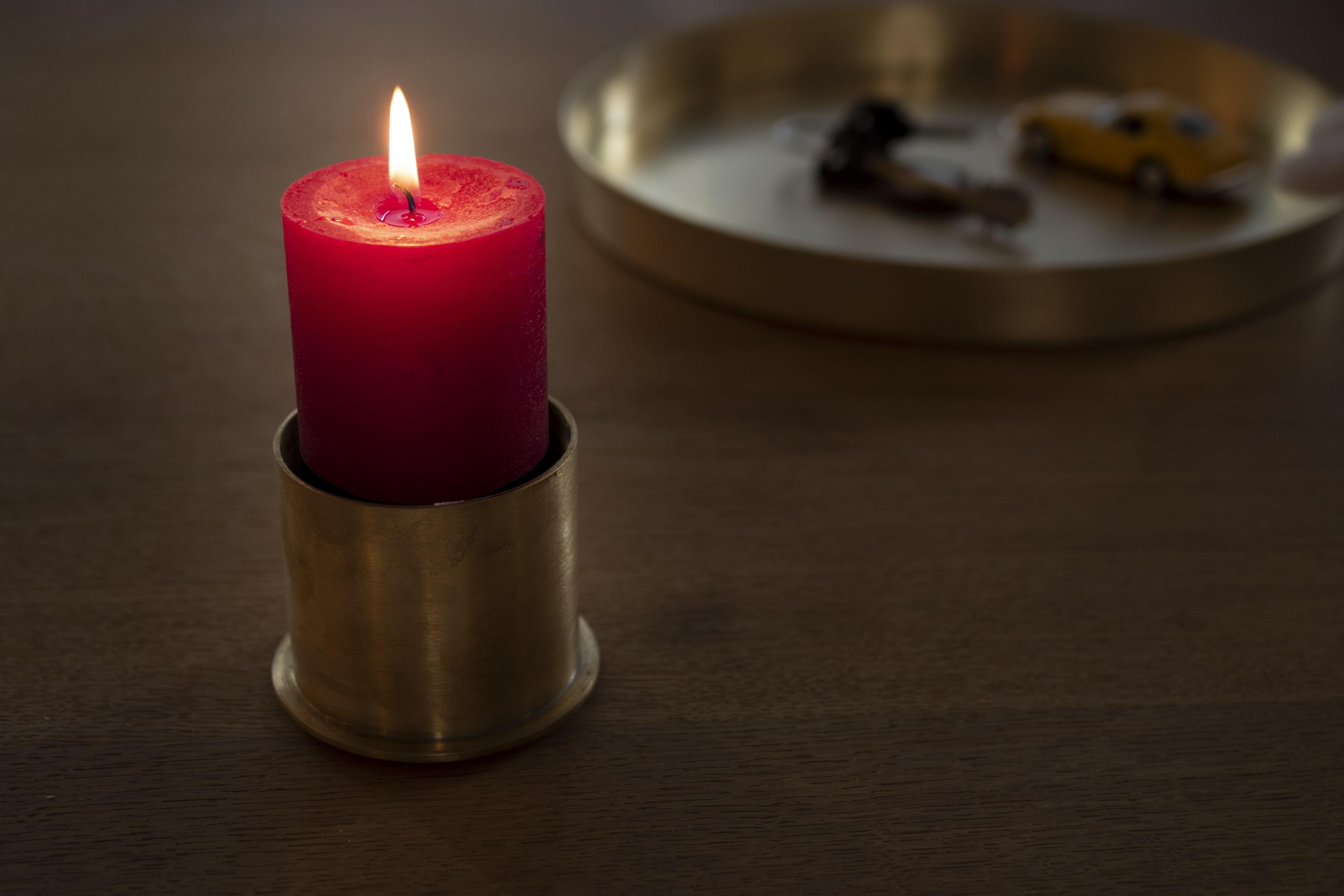 Brushed Solid brass candle-holder handcrafted in Italy by 247LAB For Sale