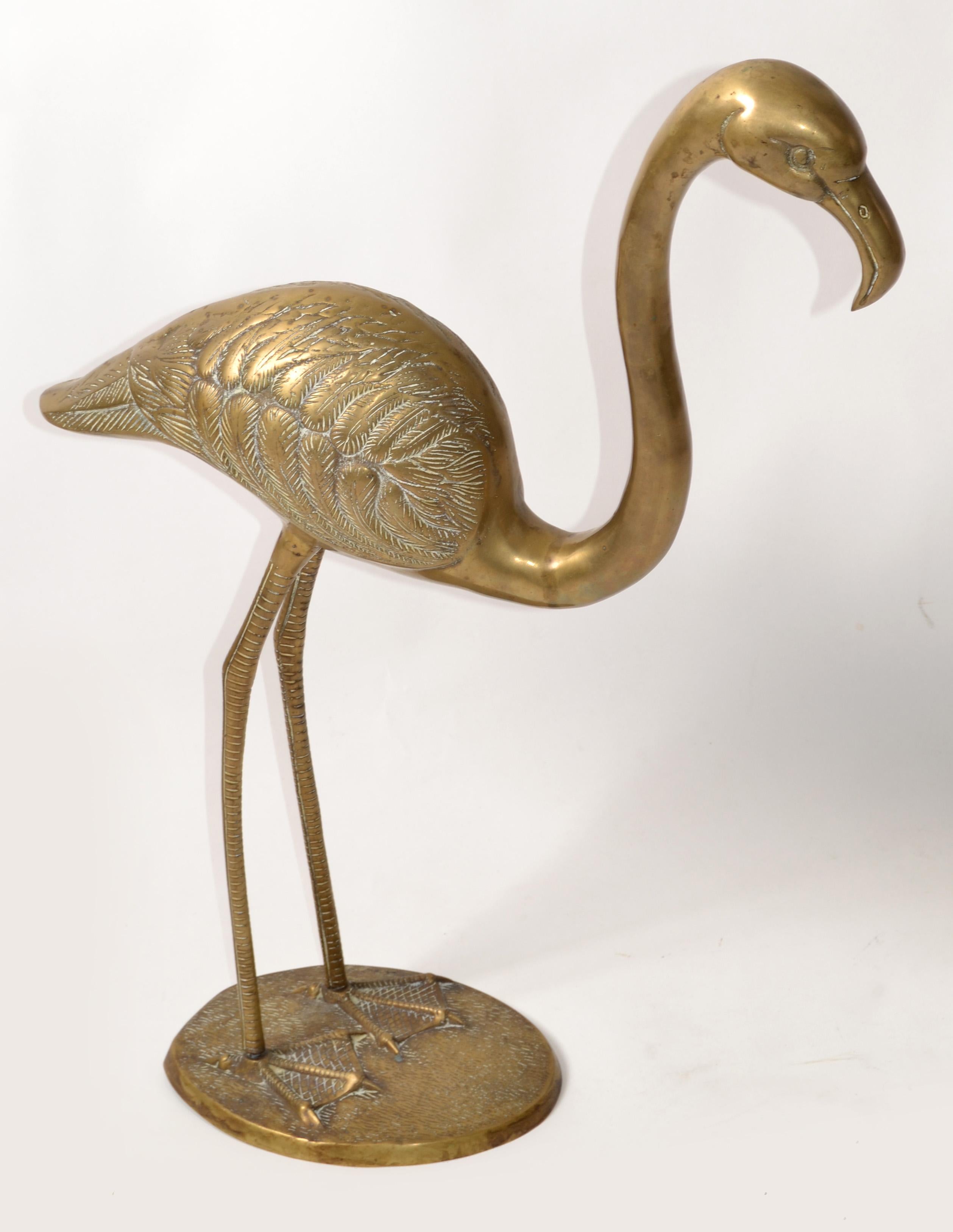 Solid Brass Carved Flamingo Life-Size Animal Sculpture Outdoor Indoor Asian 1960 For Sale 6