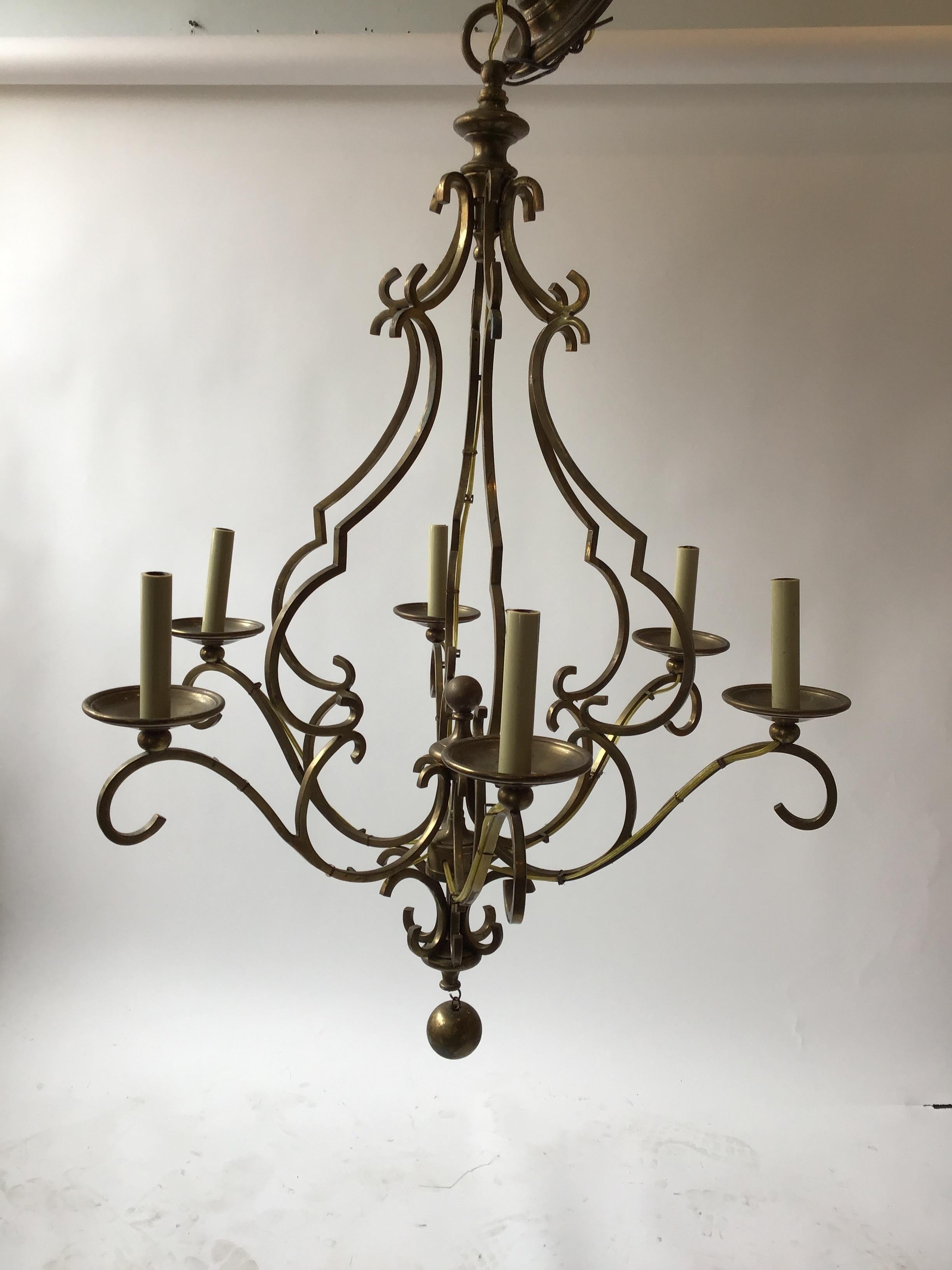 Contemporary Solid Brass Chandelier with Ball