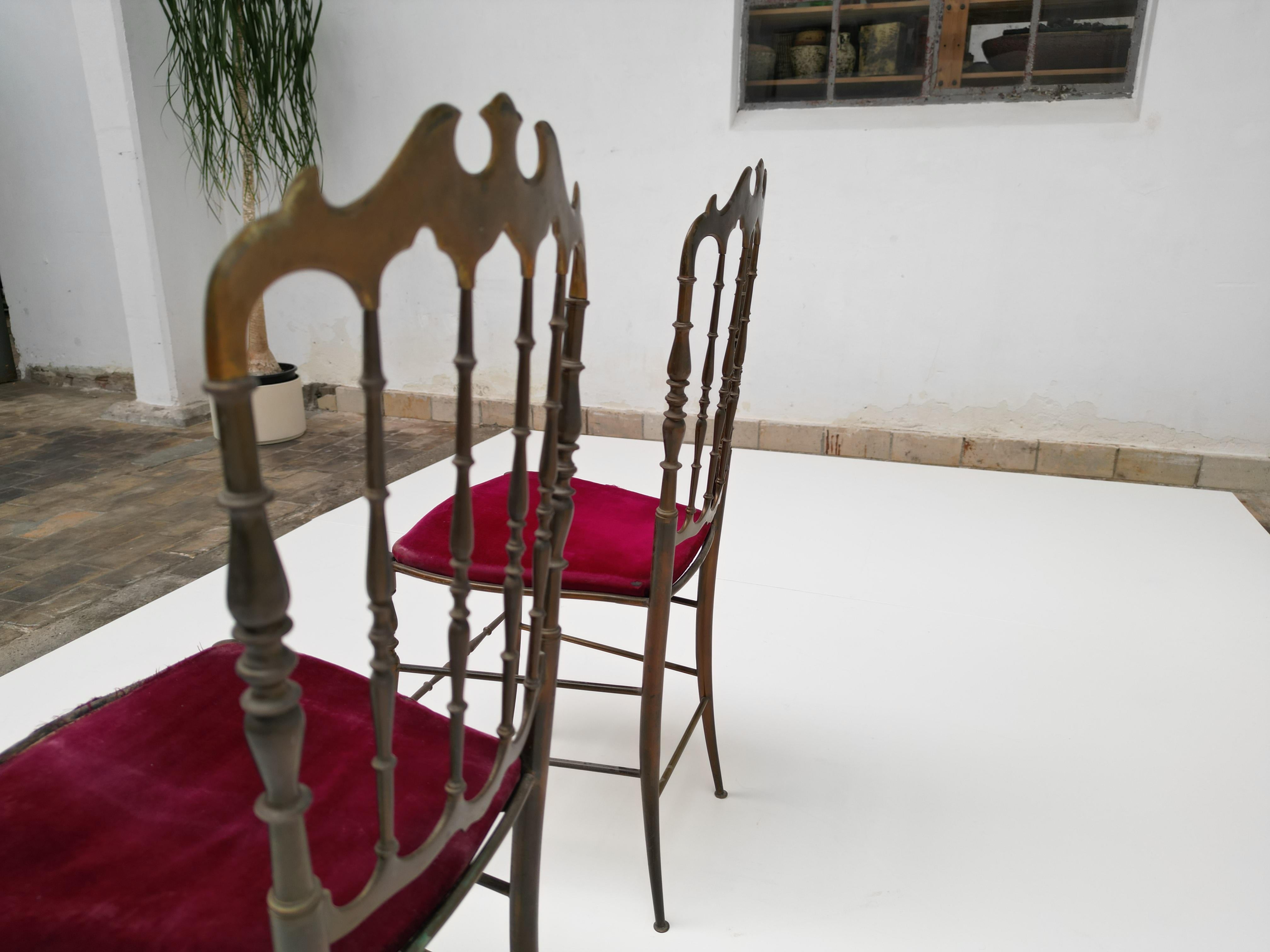 Solid Brass Chiavari Vanity / Side High Back Chair, Italy, 1960s For Sale 9