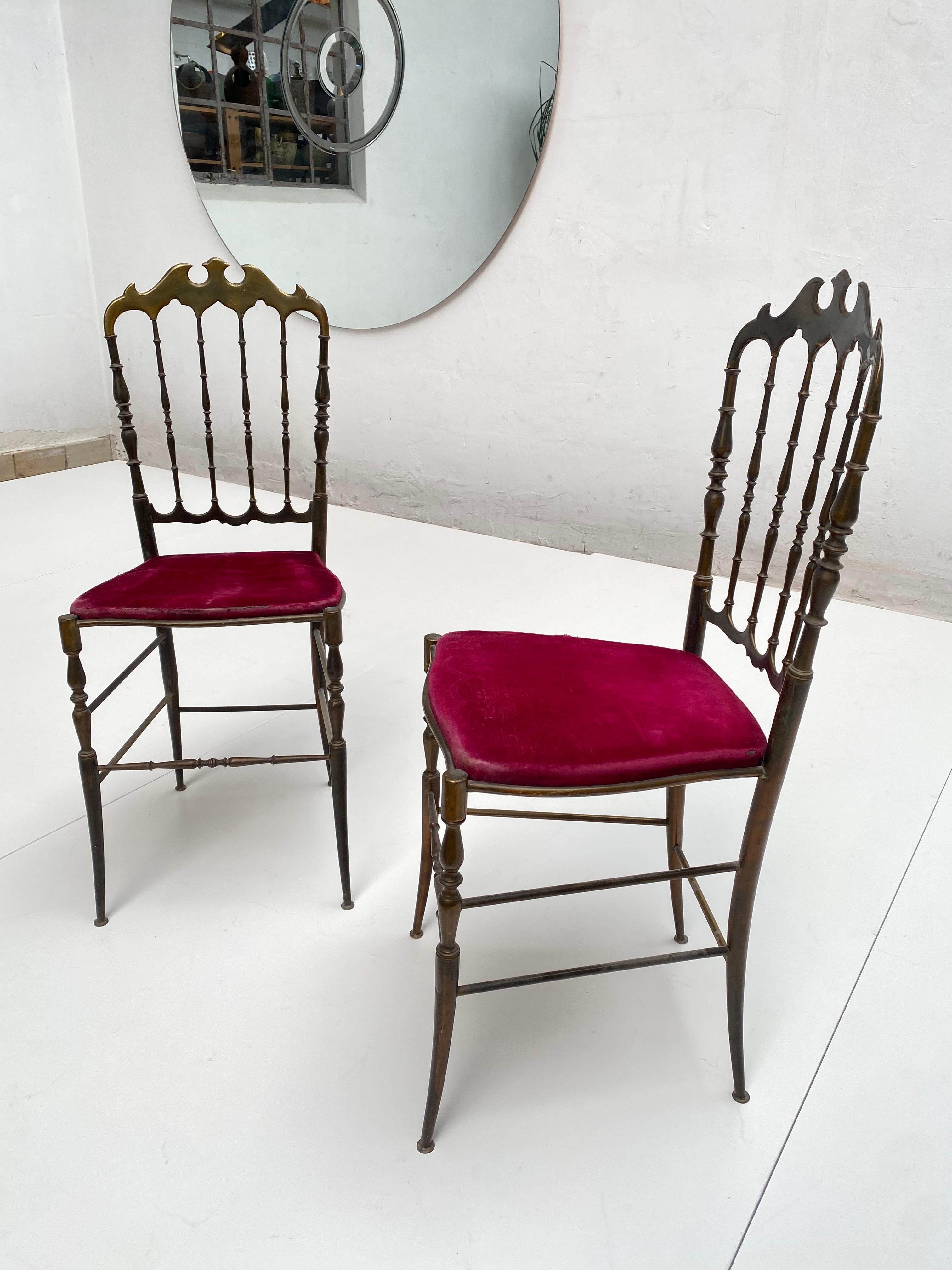Italian Solid Brass Chiavari Vanity / Side High Back Chair, Italy, 1960s For Sale