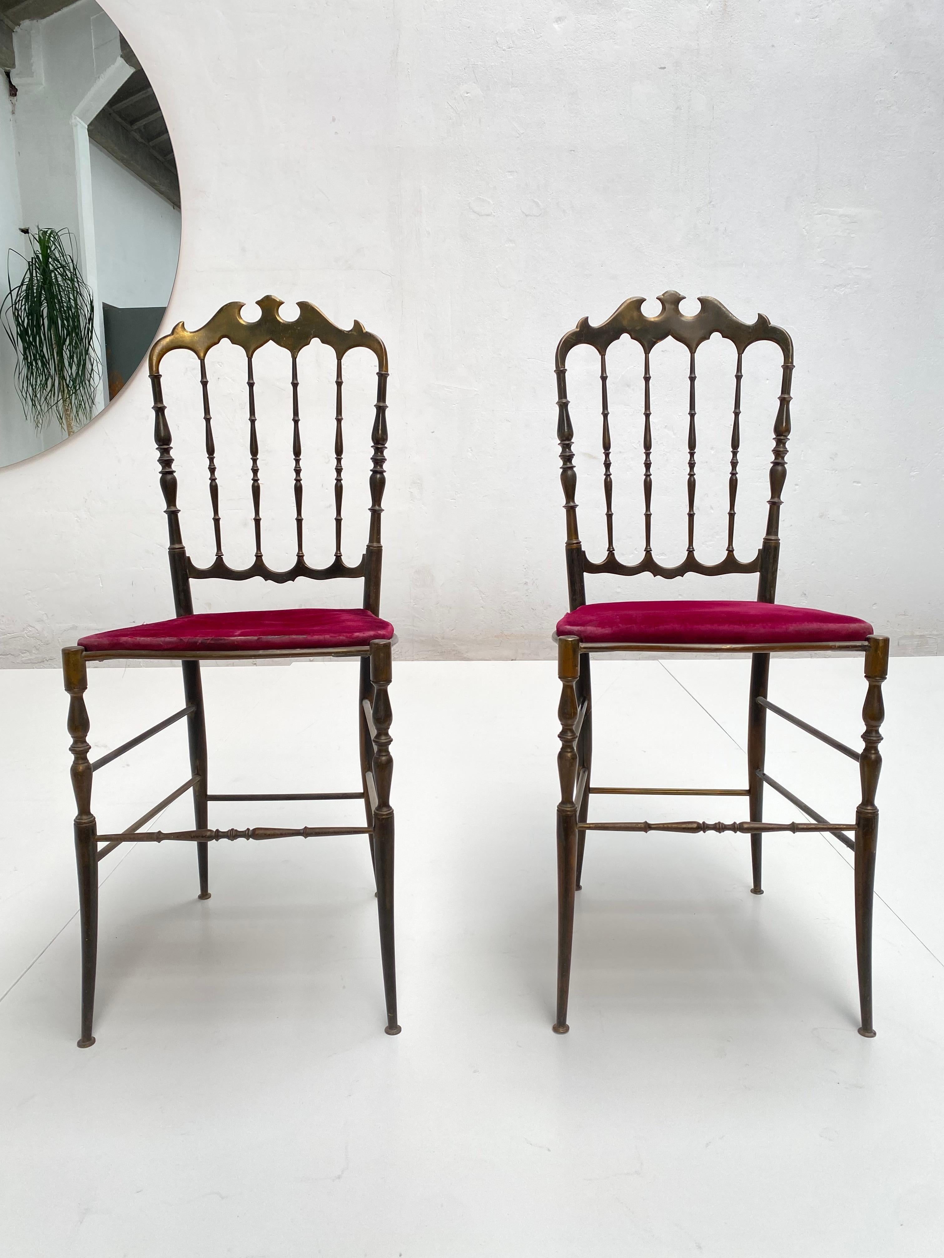 Mid-20th Century Solid Brass Chiavari Vanity / Side High Back Chair, Italy, 1960s For Sale