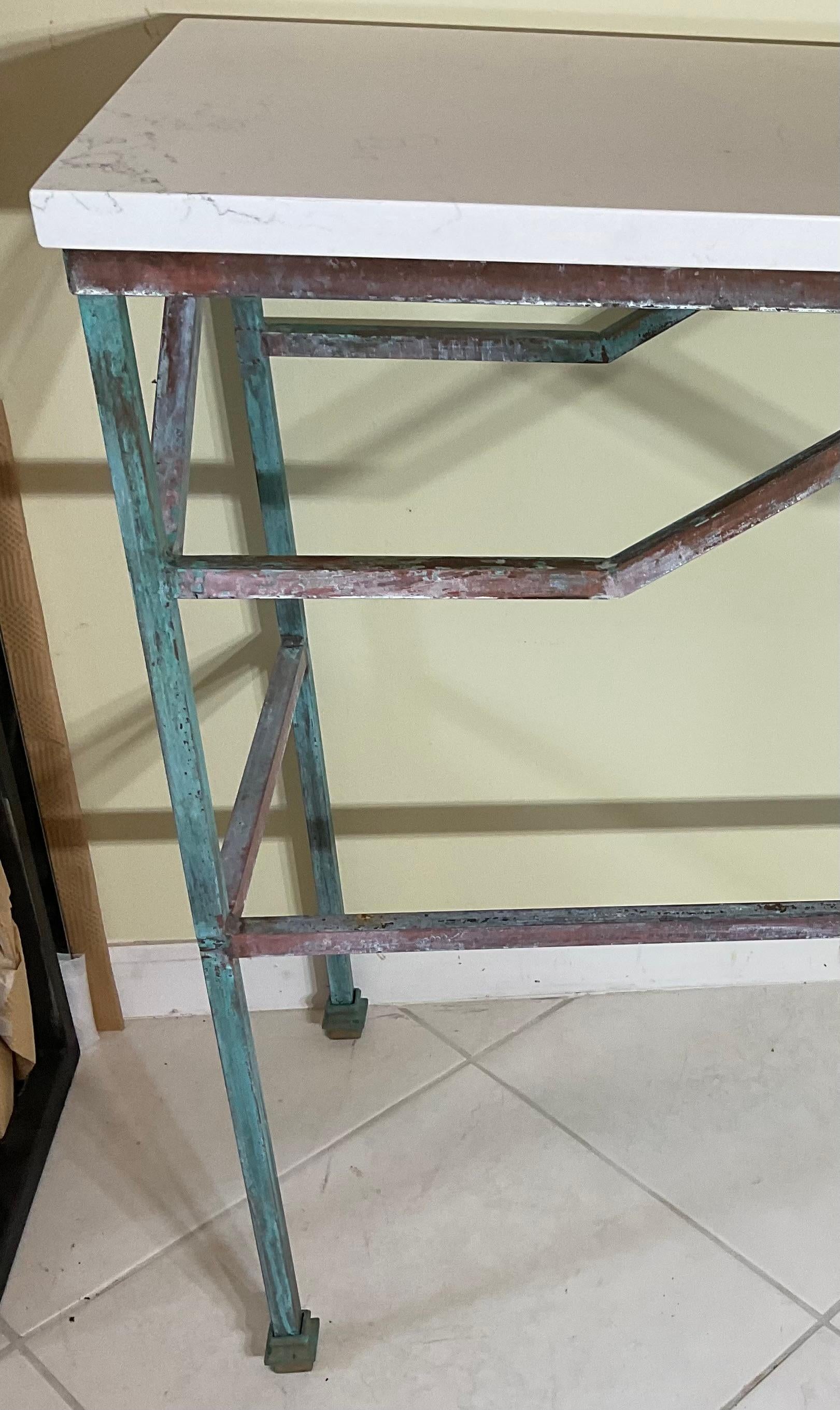 Solid Brass Console Or Hall Table  In Good Condition For Sale In Delray Beach, FL