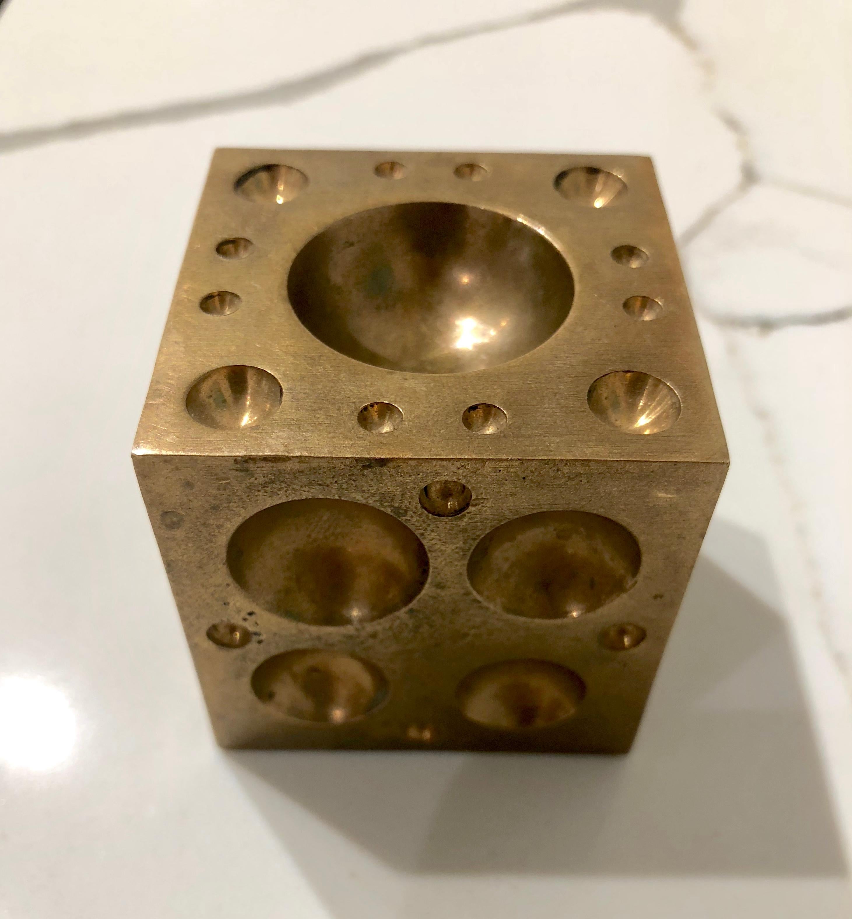 Mid-Century Modern Solid Brass Cube Dice Sculpture Paper Weight