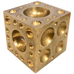 Vintage Solid Brass Cube Dice Sculpture Paper Weight