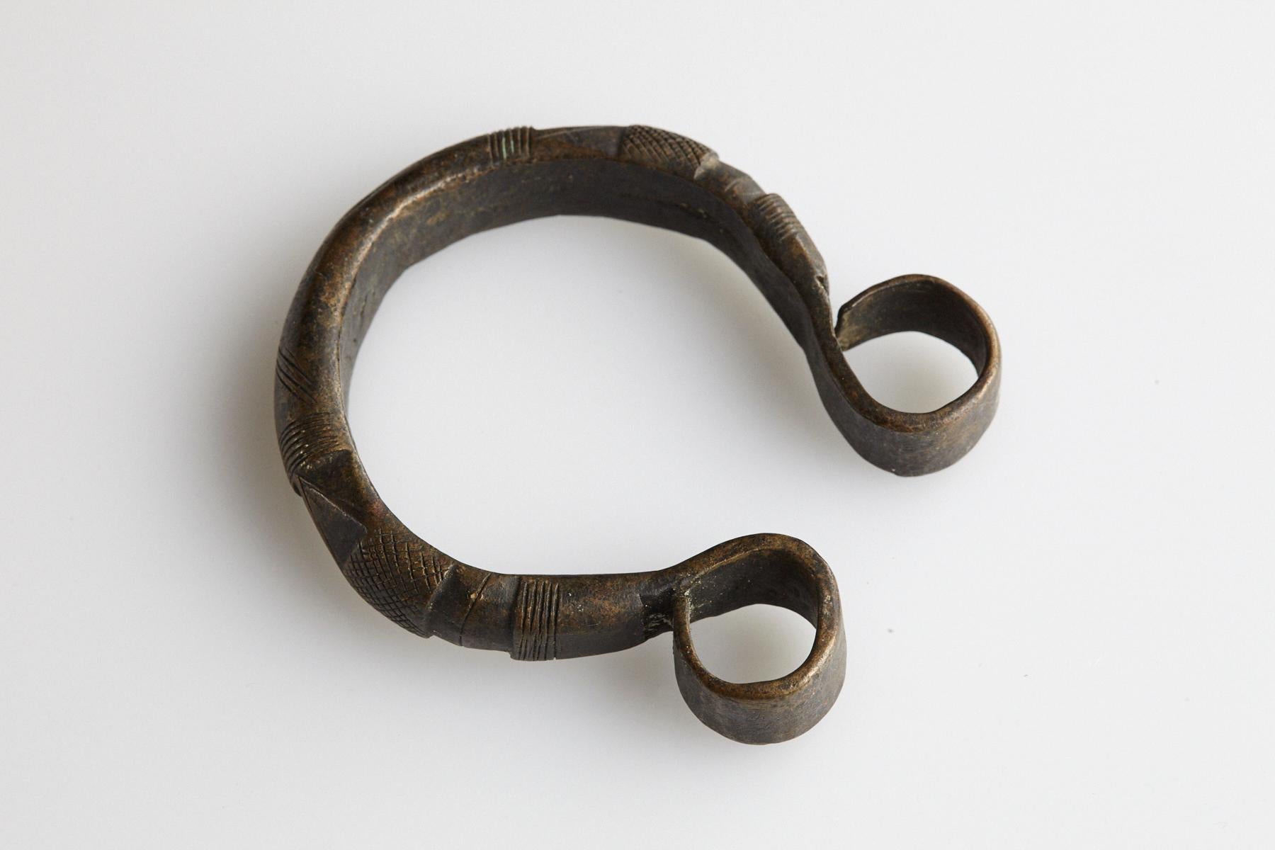 Tribal Solid Brass Currency Bracelet/Manilla, Gurma People, Burkina Faso, Early 20th C For Sale