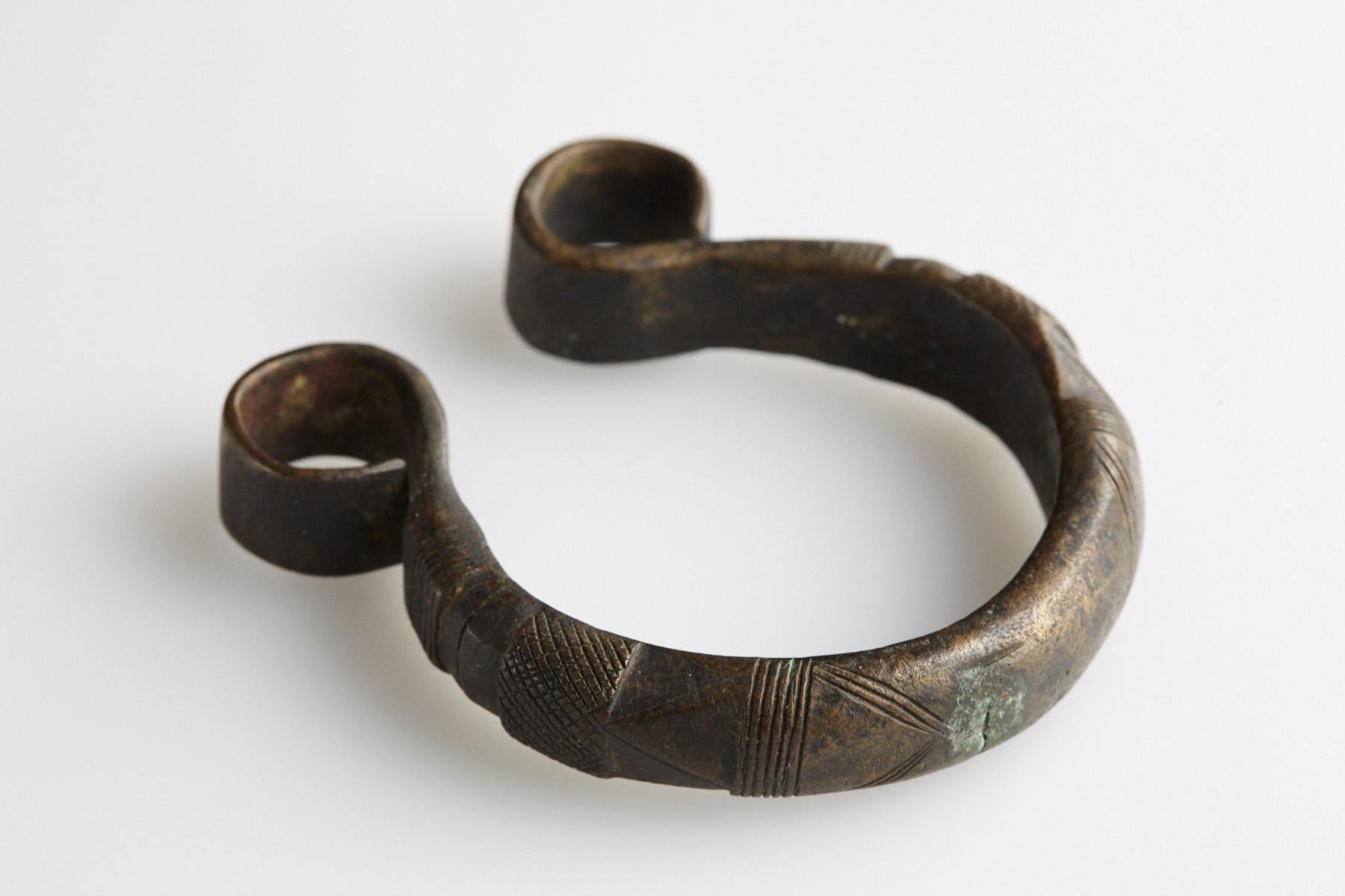 Forged Solid Brass Currency Bracelet/Manilla, Gurma People, Burkina Faso, Early 20th C For Sale